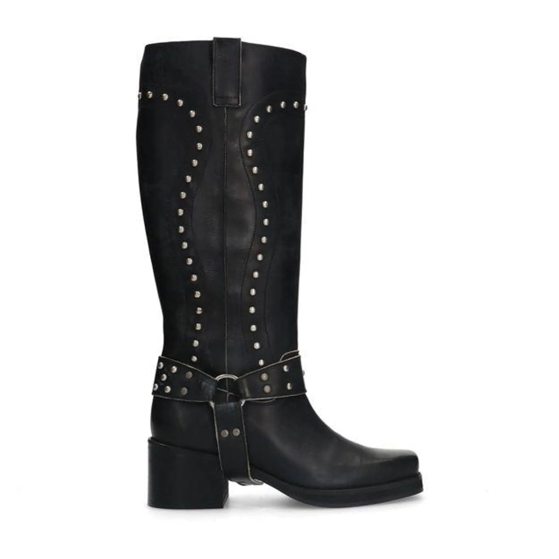 Zwarte leren biker boots met studs