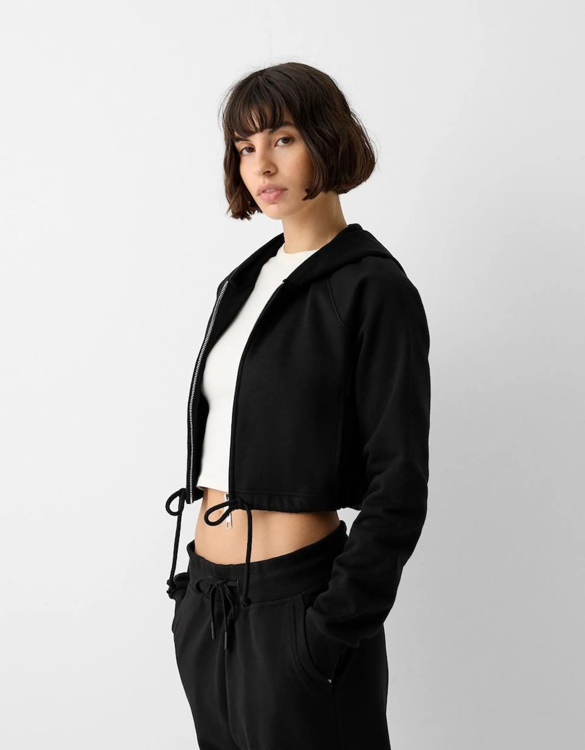 Cropped zip-up hoodie