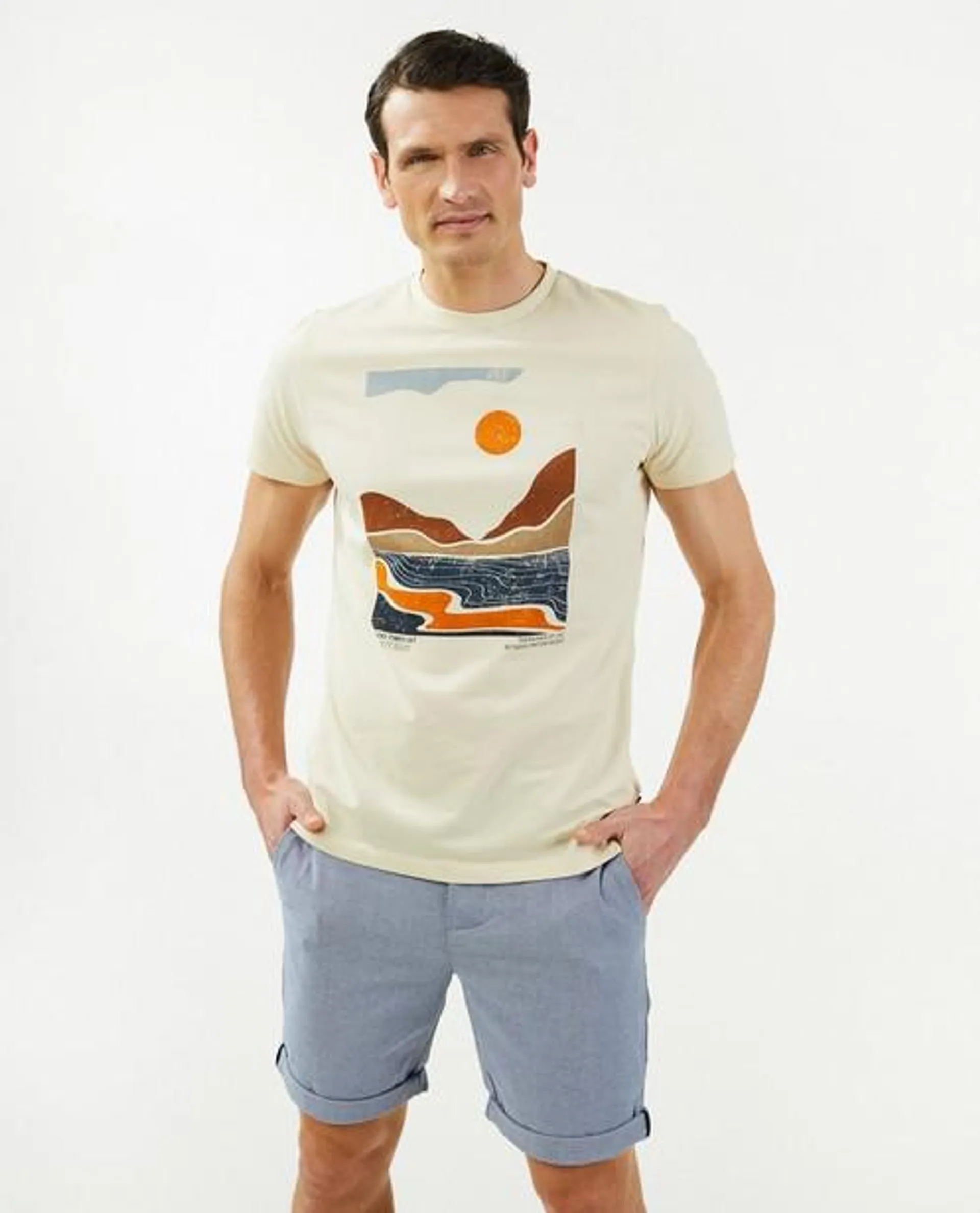 Beige T-shirt met print, slim fit