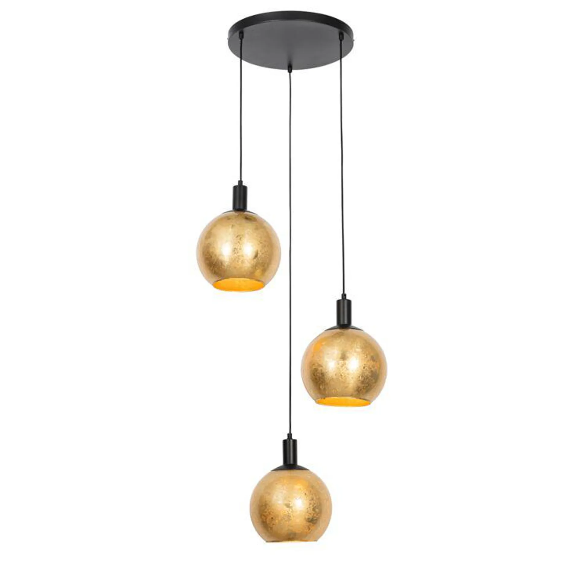 Design hanglamp zwart met goud glas 3-lichts - Bert