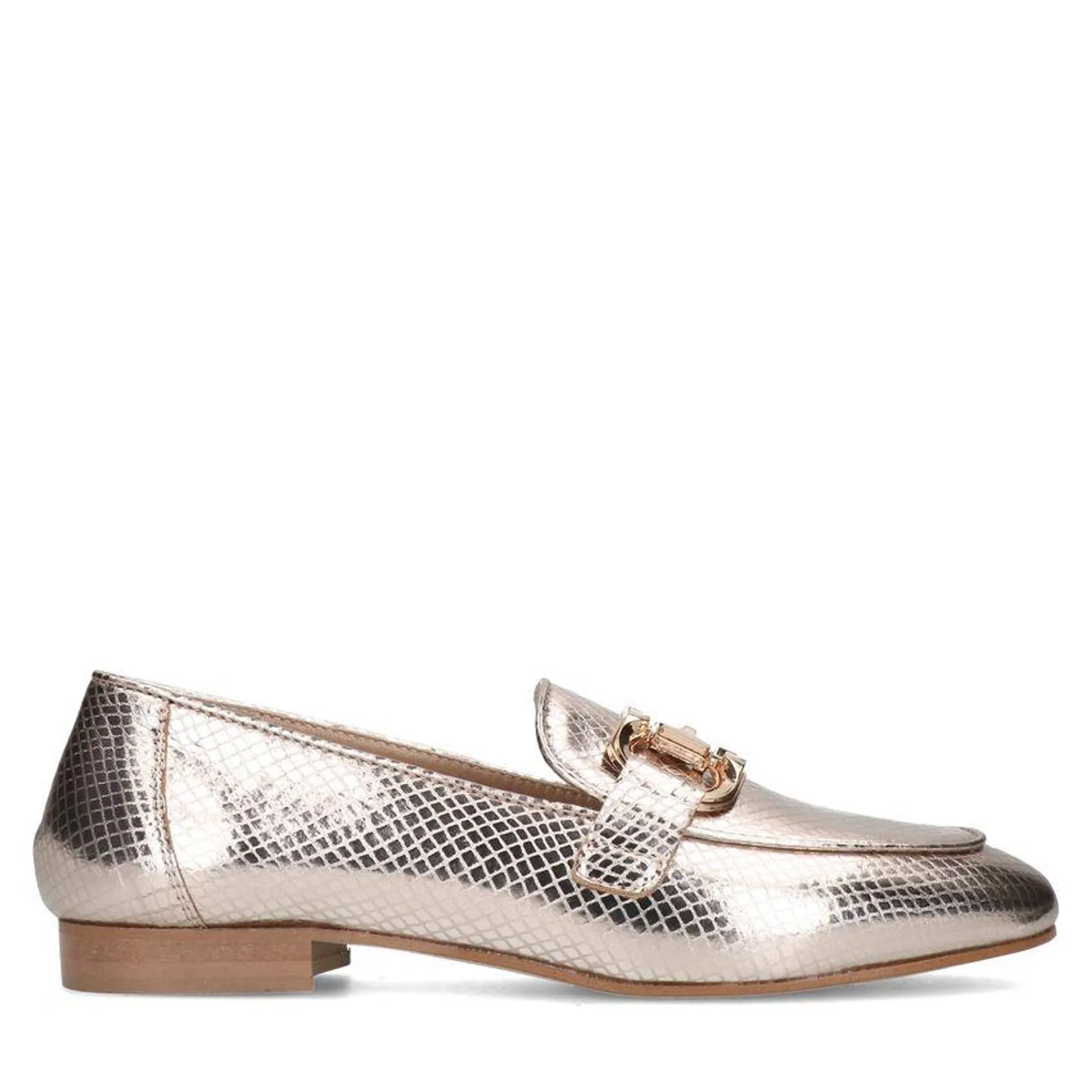 Gouden leren loafers met snakeprint