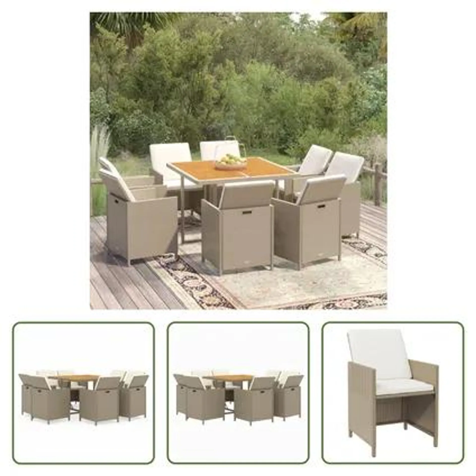 vidaXL Meubles à dîner de jardin et coussins 9 pcs Poly rotin Beige