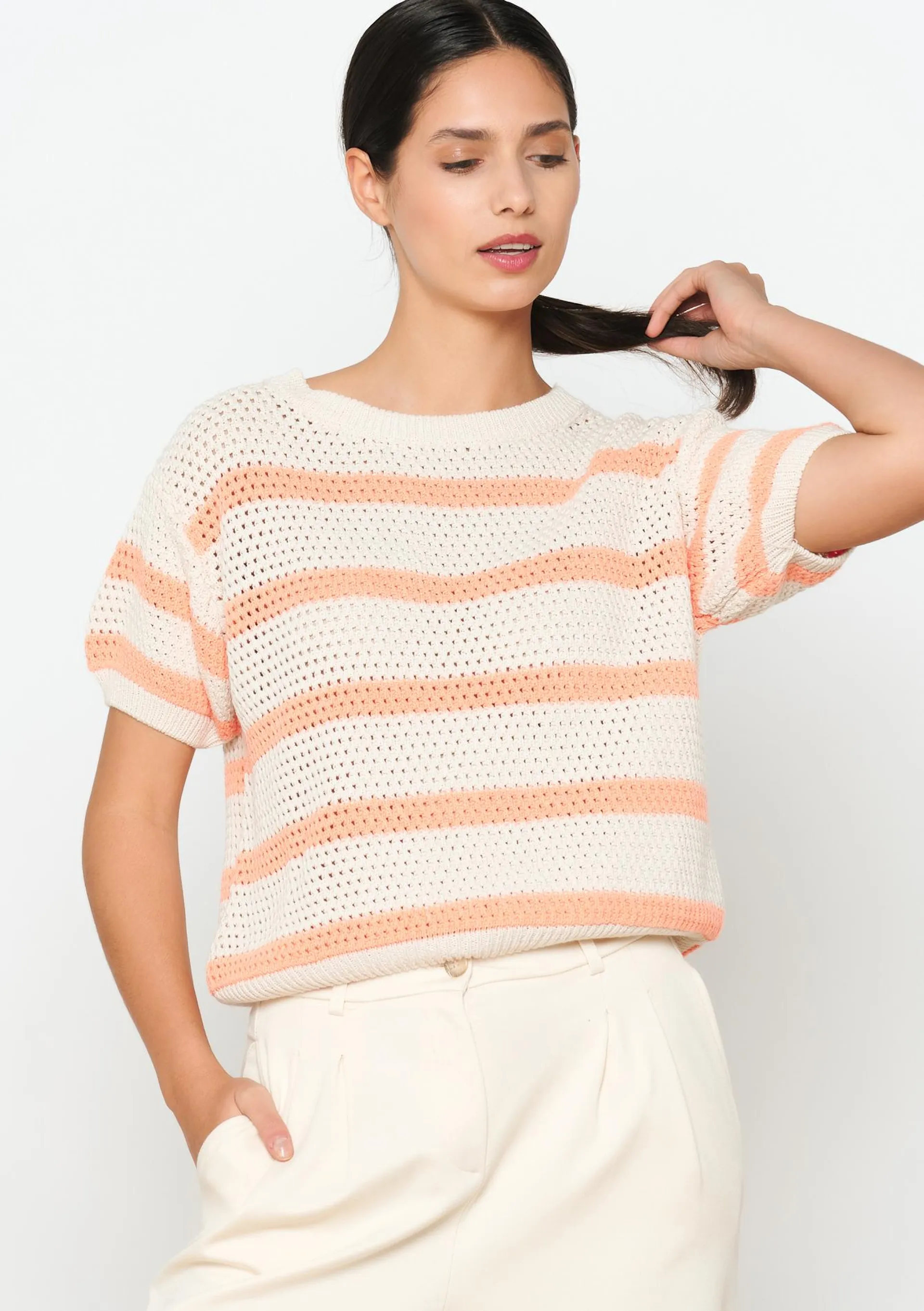 Striped short-sleeved pullover