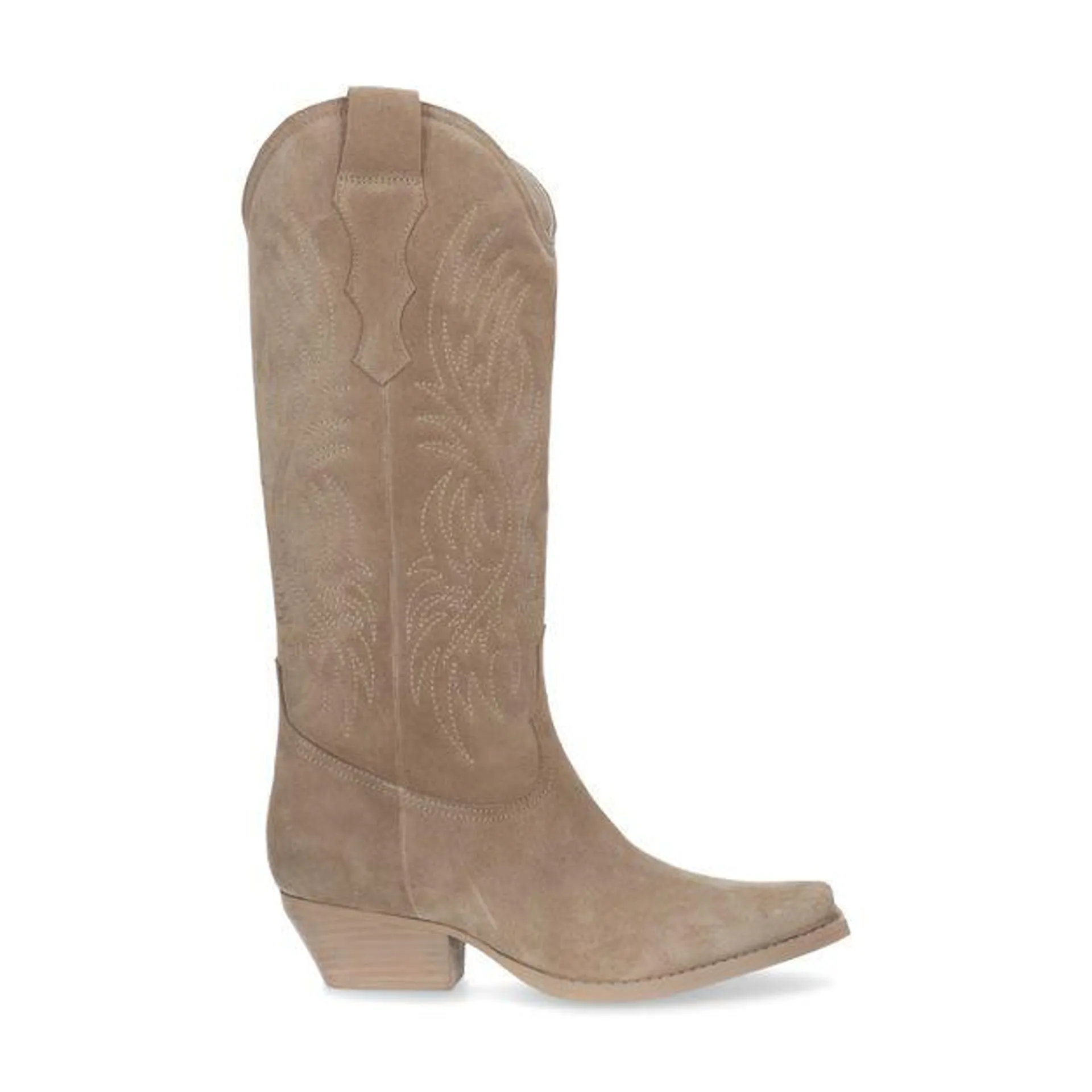 PRE-ORDER - Beige suède cowboylaarzen met stiksels