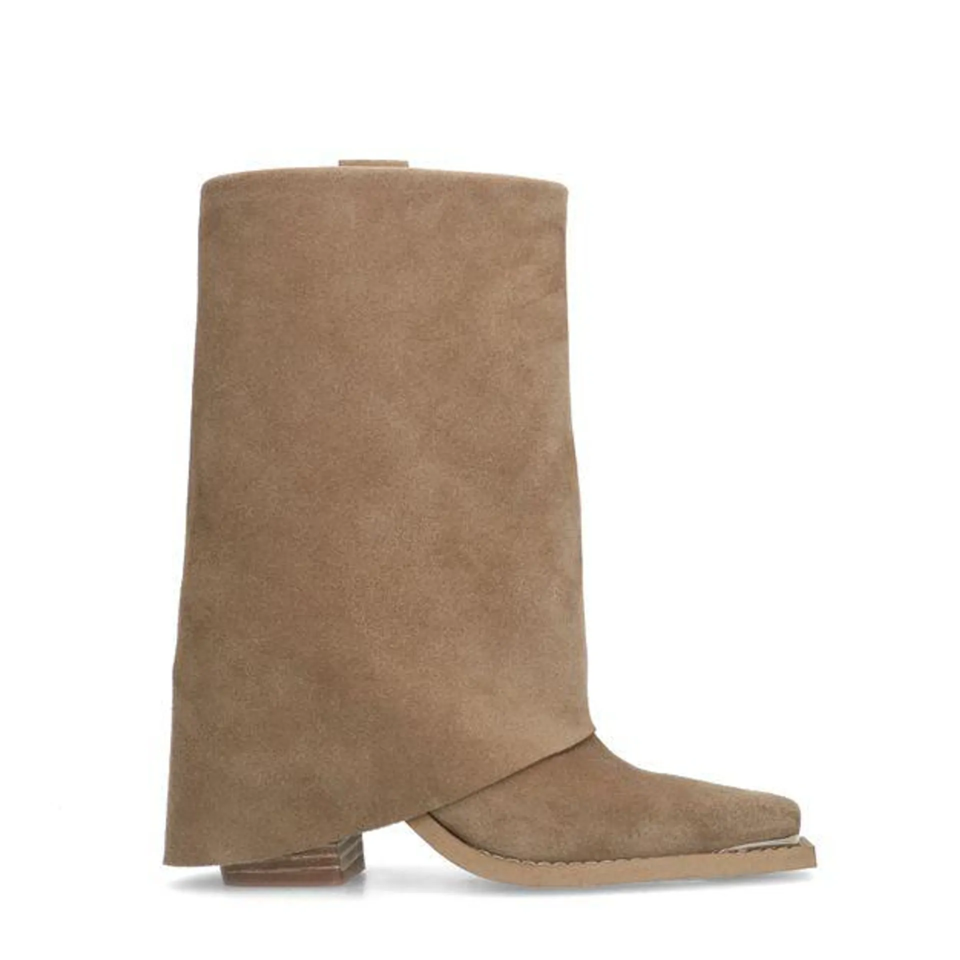 Beige suède western enkellaarsjes met flap