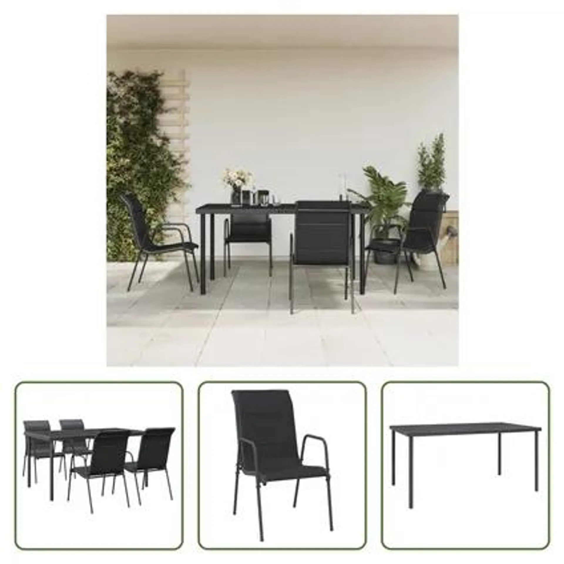 vidaXL Ensemble à manger de jardin 5 pcs noir textilène et acier