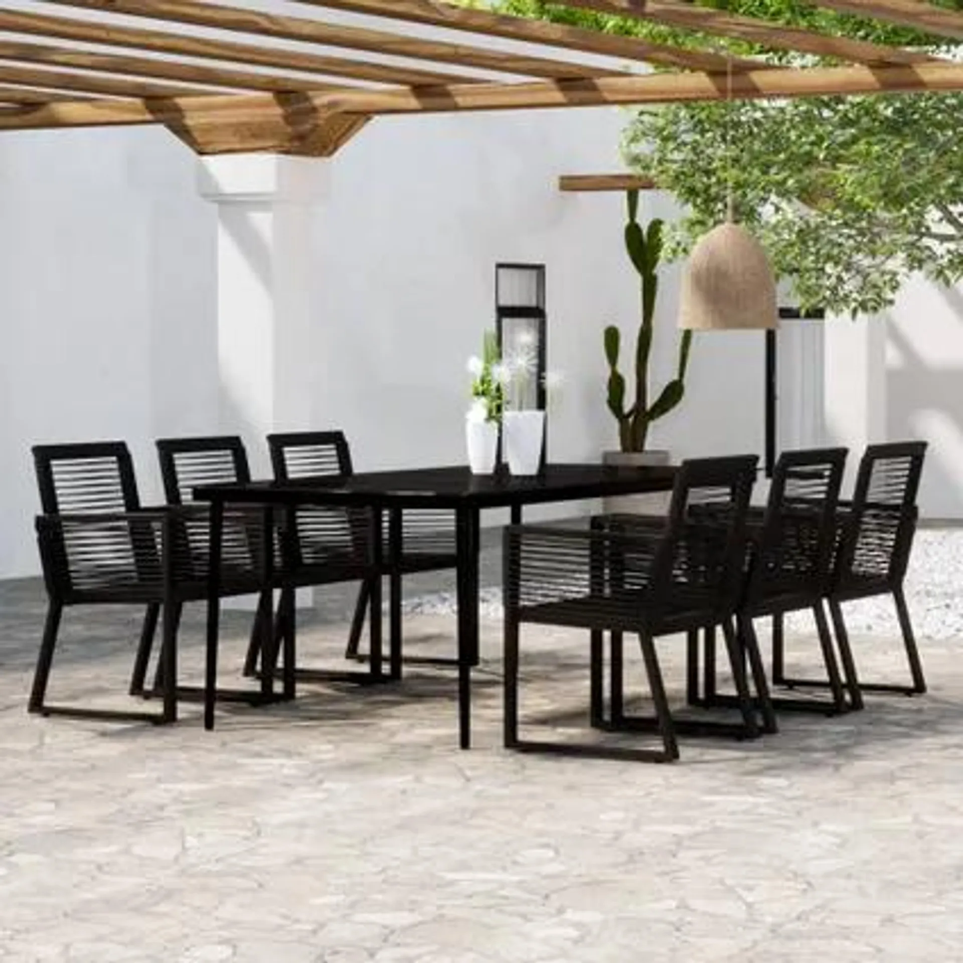 vidaXL Ensemble de salle à manger de jardin 7 pcs Noir