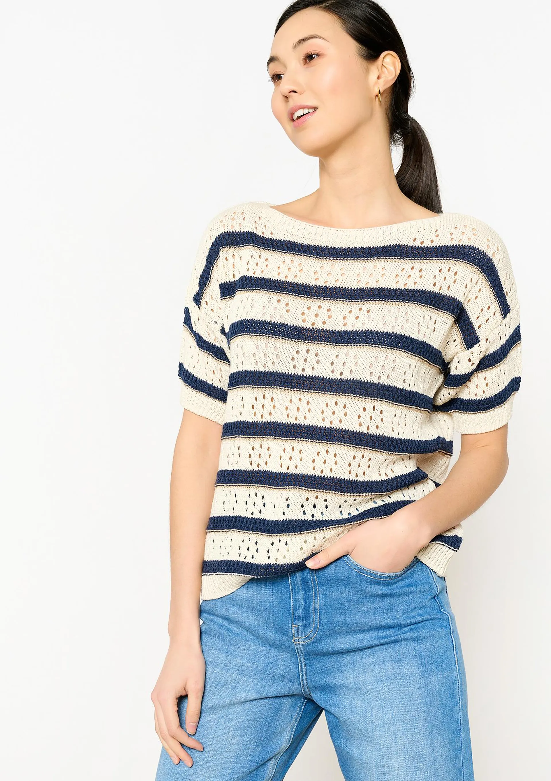 Crocheted pullover with stripes