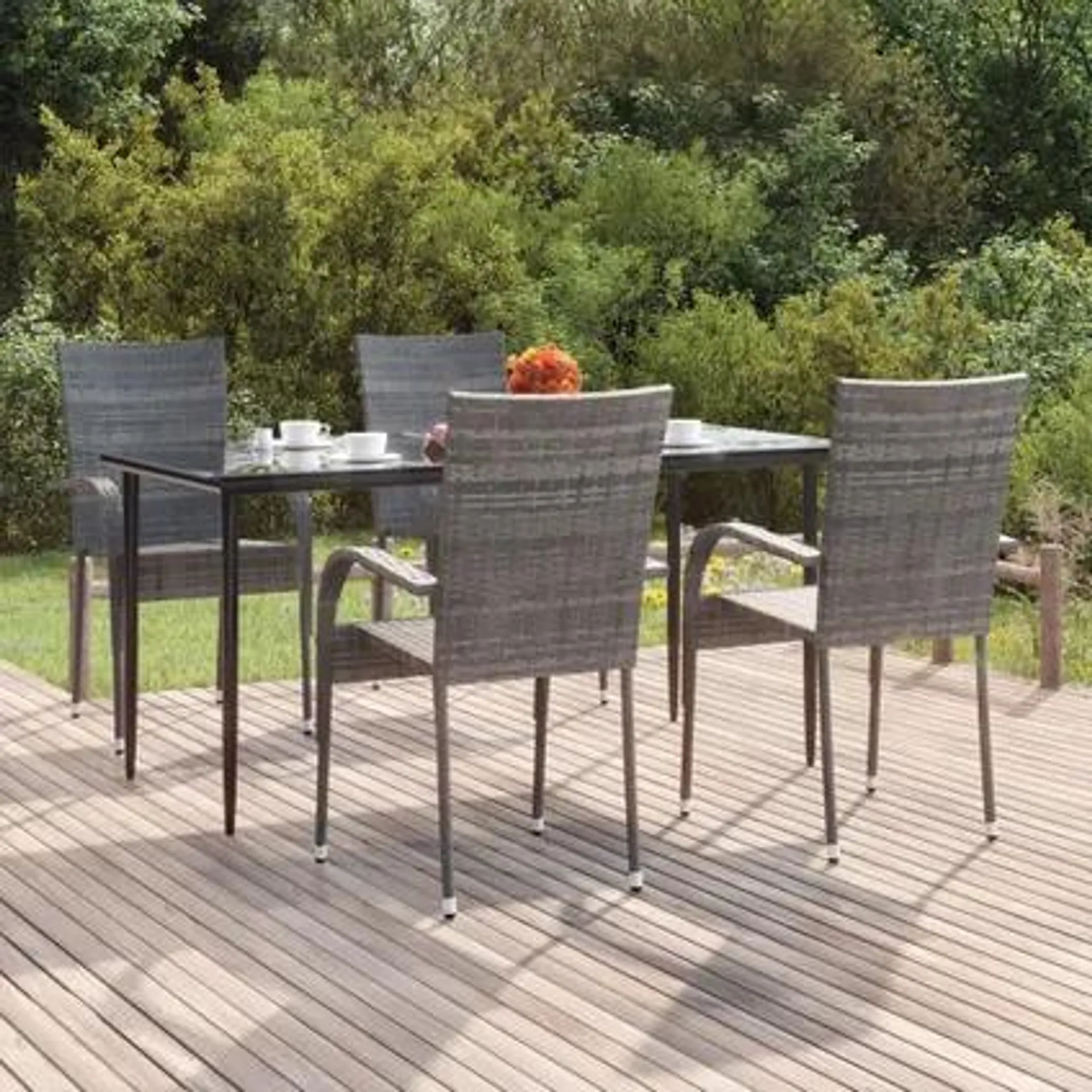 The Living Store - Rotin synthétique - Ensemble à manger de jardin 5 pcs Gris - TLS315667