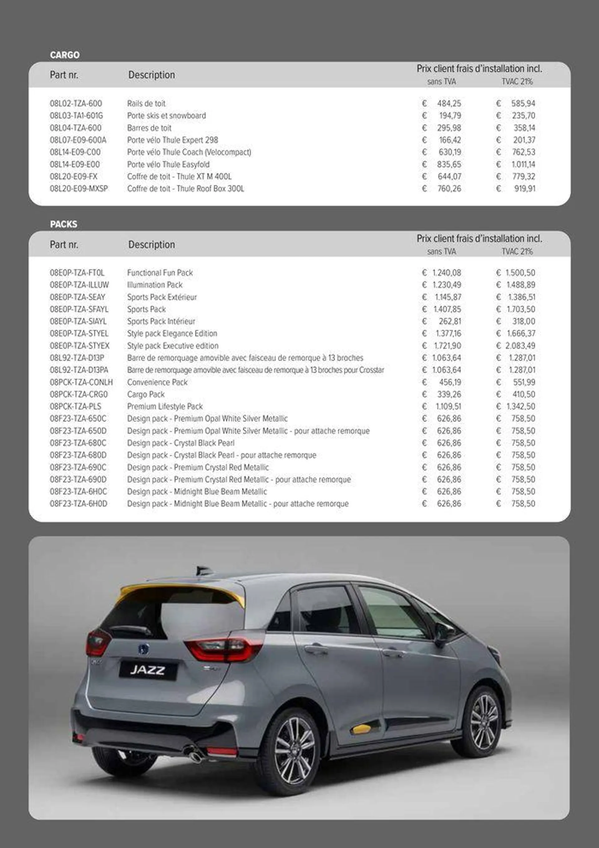 Honda Jazz e:HEV — Liste de prix des accessoires van 16 april tot 16 april 2025 - folder pagina 3