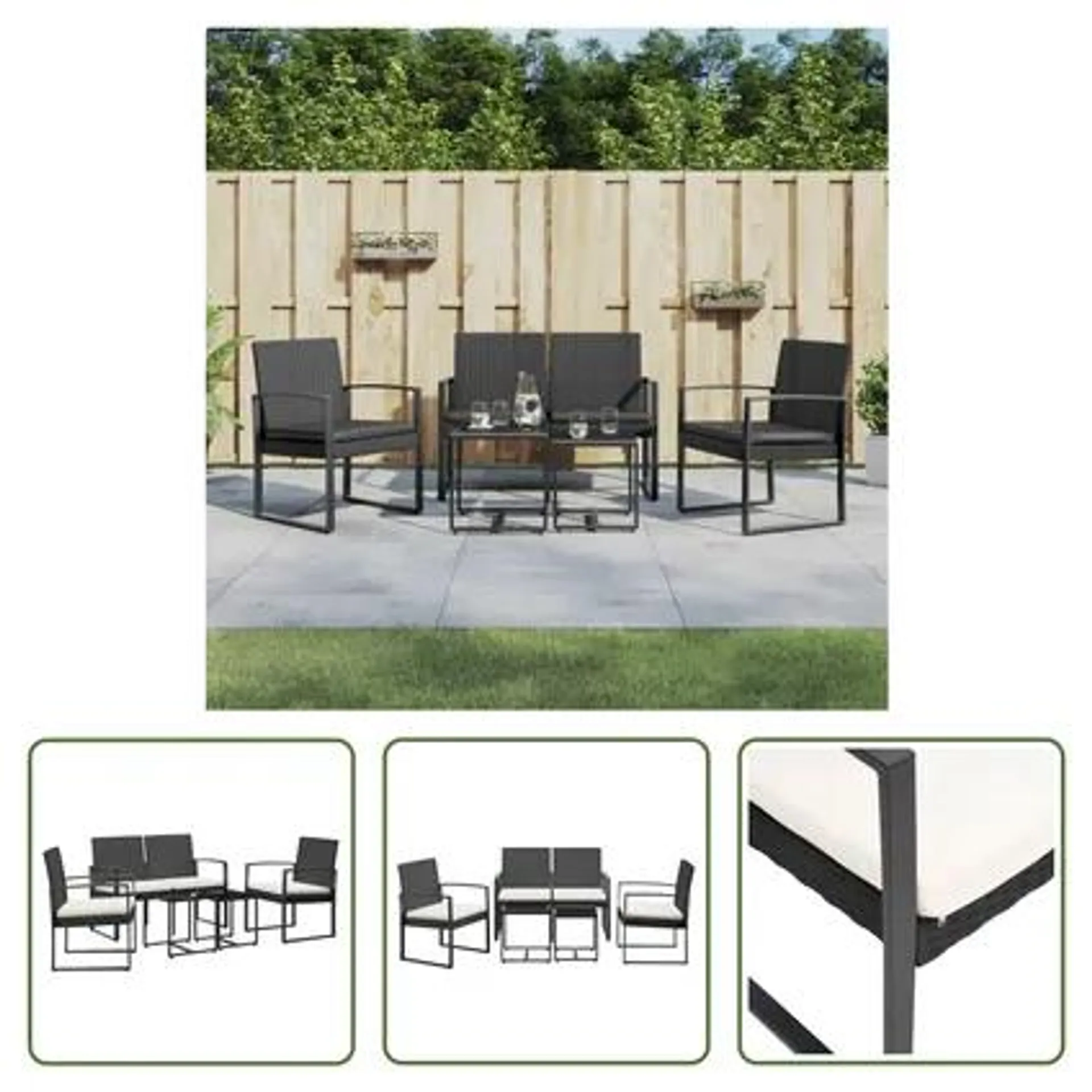 vidaXL Ensemble à manger de jardin avec coussins 5 pcs noir rotin PP