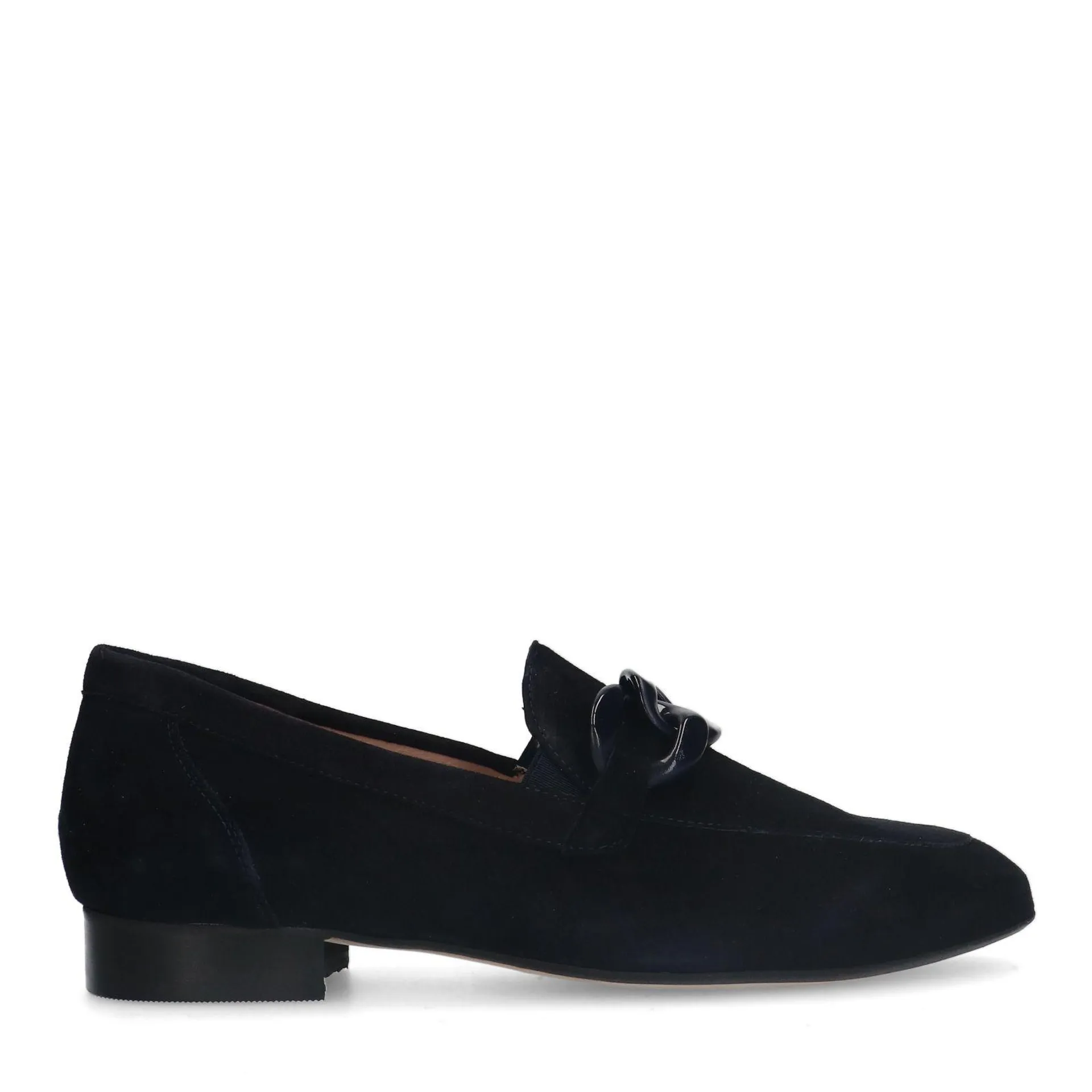 Blauwe suède loafers met chain