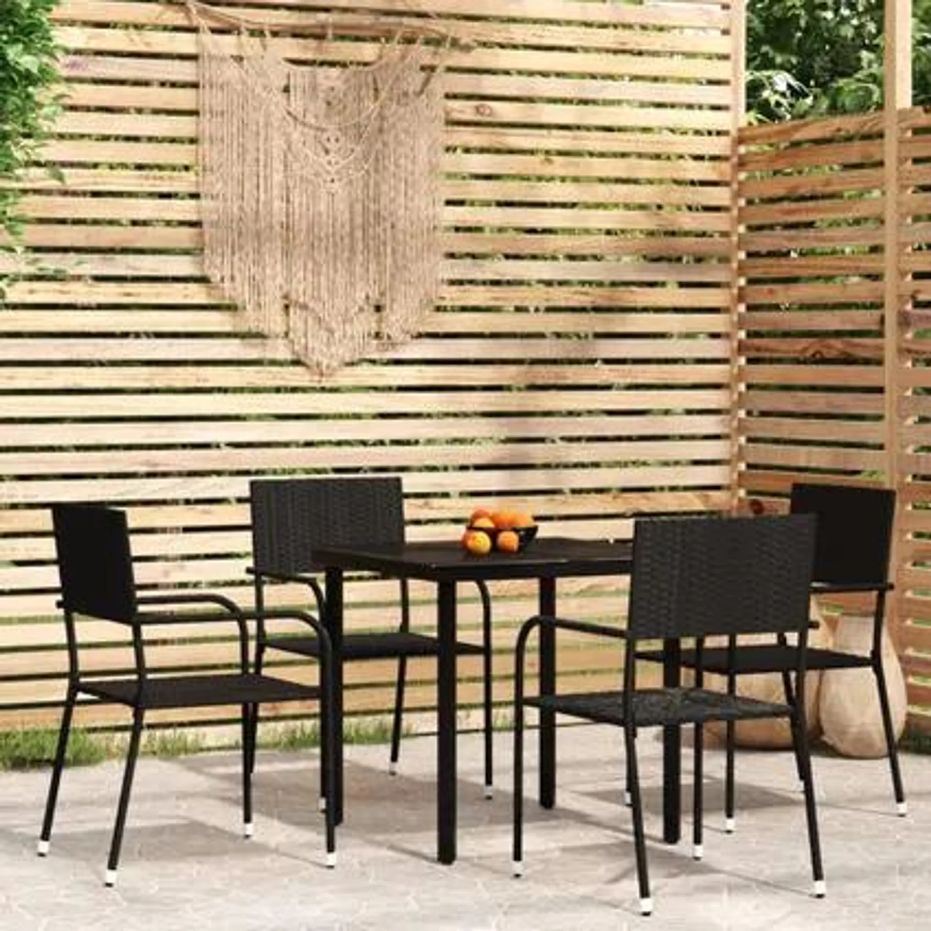 The Living Store - Rotin synthétique - Ensemble à manger de jardin 5 pcs Noir - TLS309957