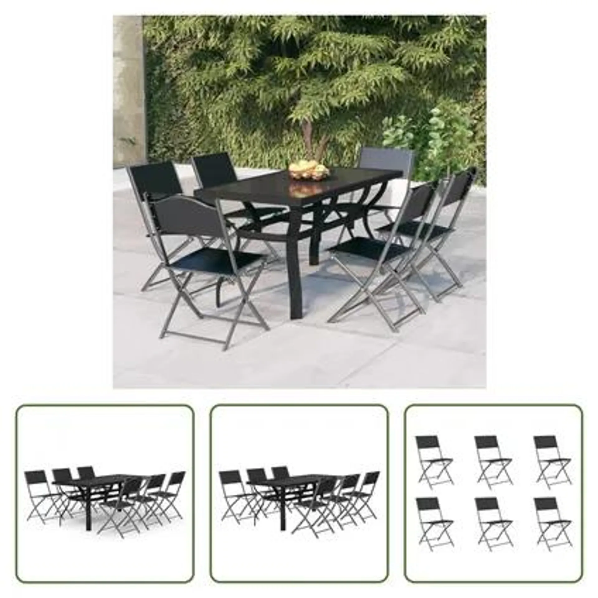 vidaXL Ensemble de salle à manger de jardin 7 pcs Gris et noir