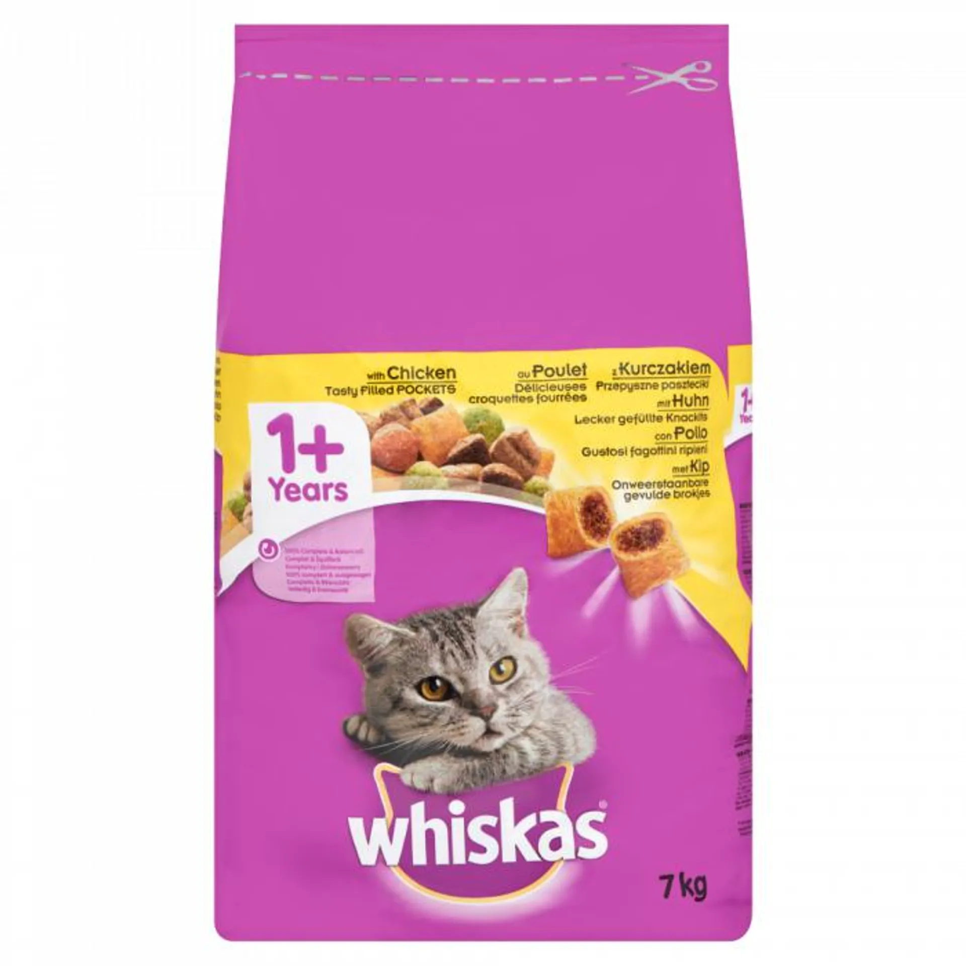 Whiskas kat onweerstaanbare gevulde brokjes droge voeding met kip 1+ jaar 7 kg