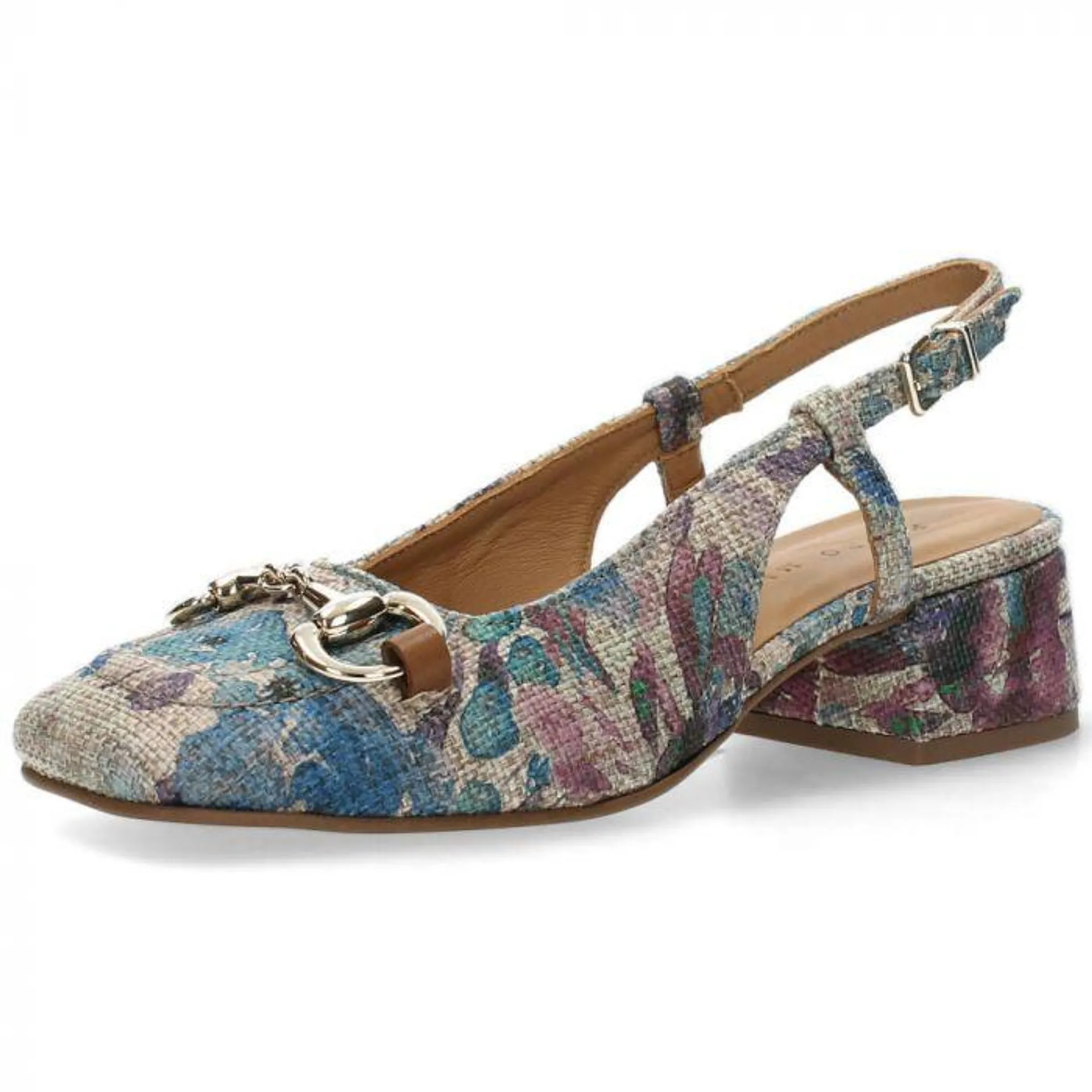 Blauwe slingbacks bloemenprint