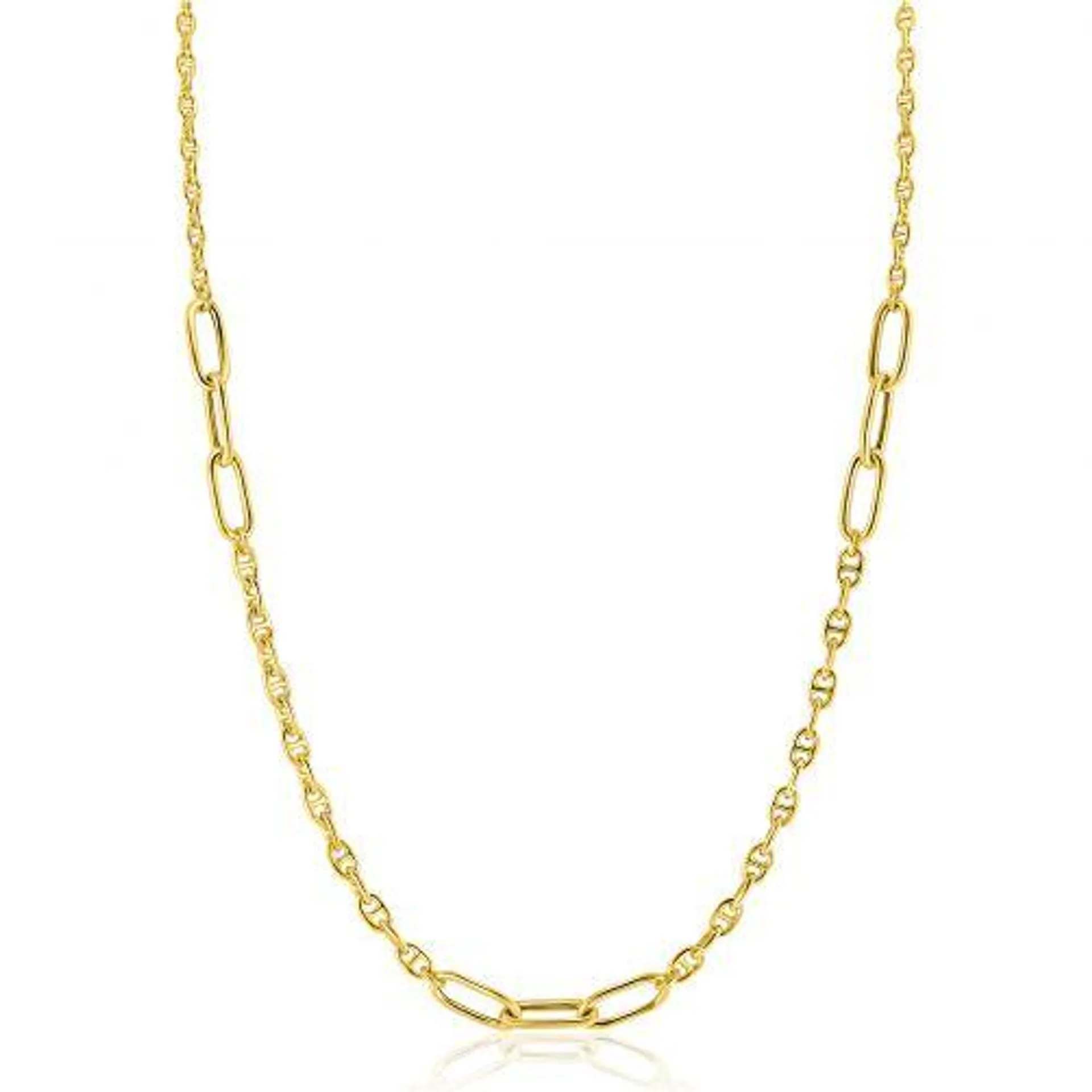 ZINZI gold plated zilveren marine schakel ketting, gecombineerd met grotere ovale schakels 42-45cm ZIC2413G