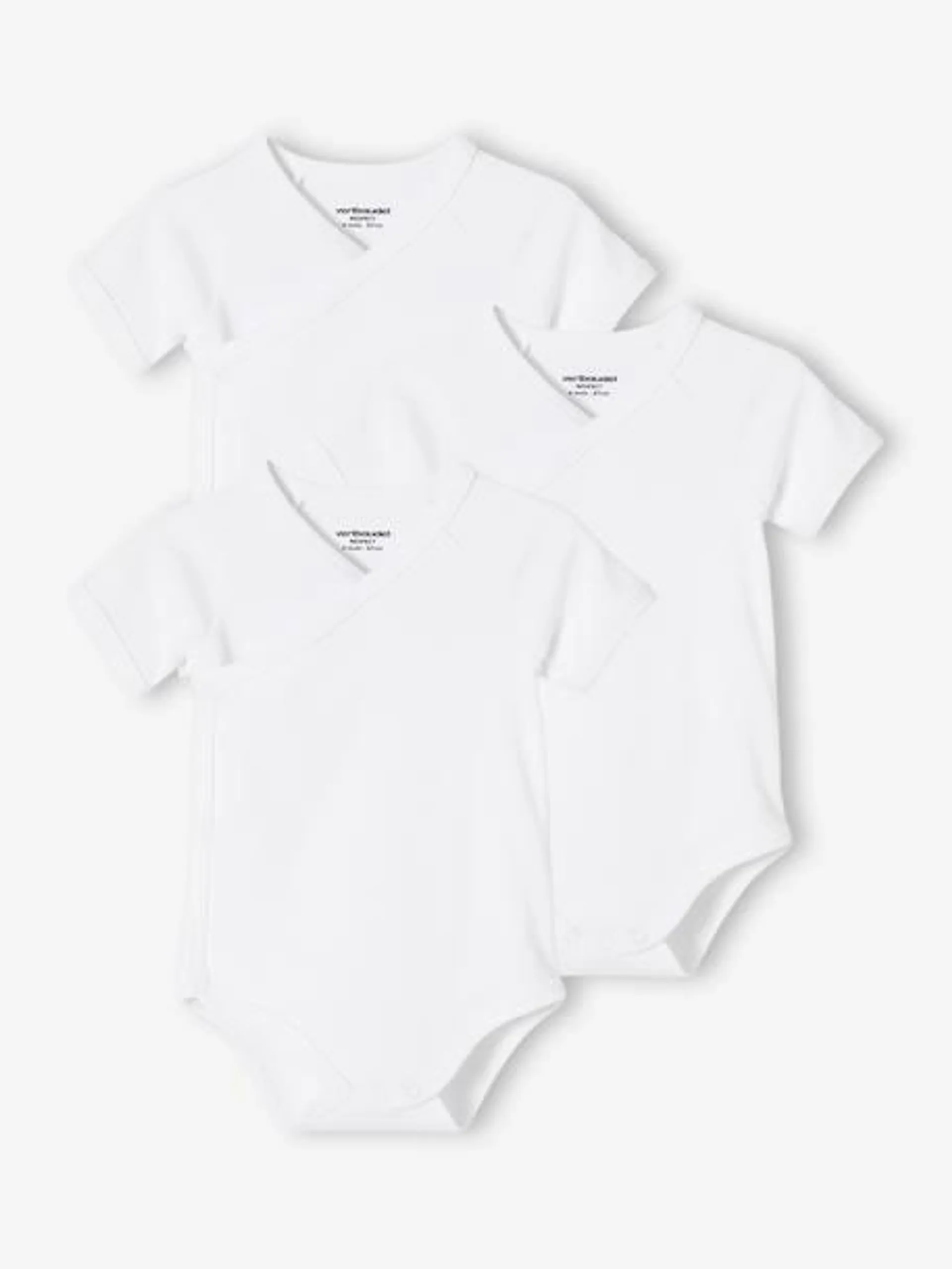 Lot de 3 bodies Bio Collection manches courtes ouverture naissance BASICS - lot blanc