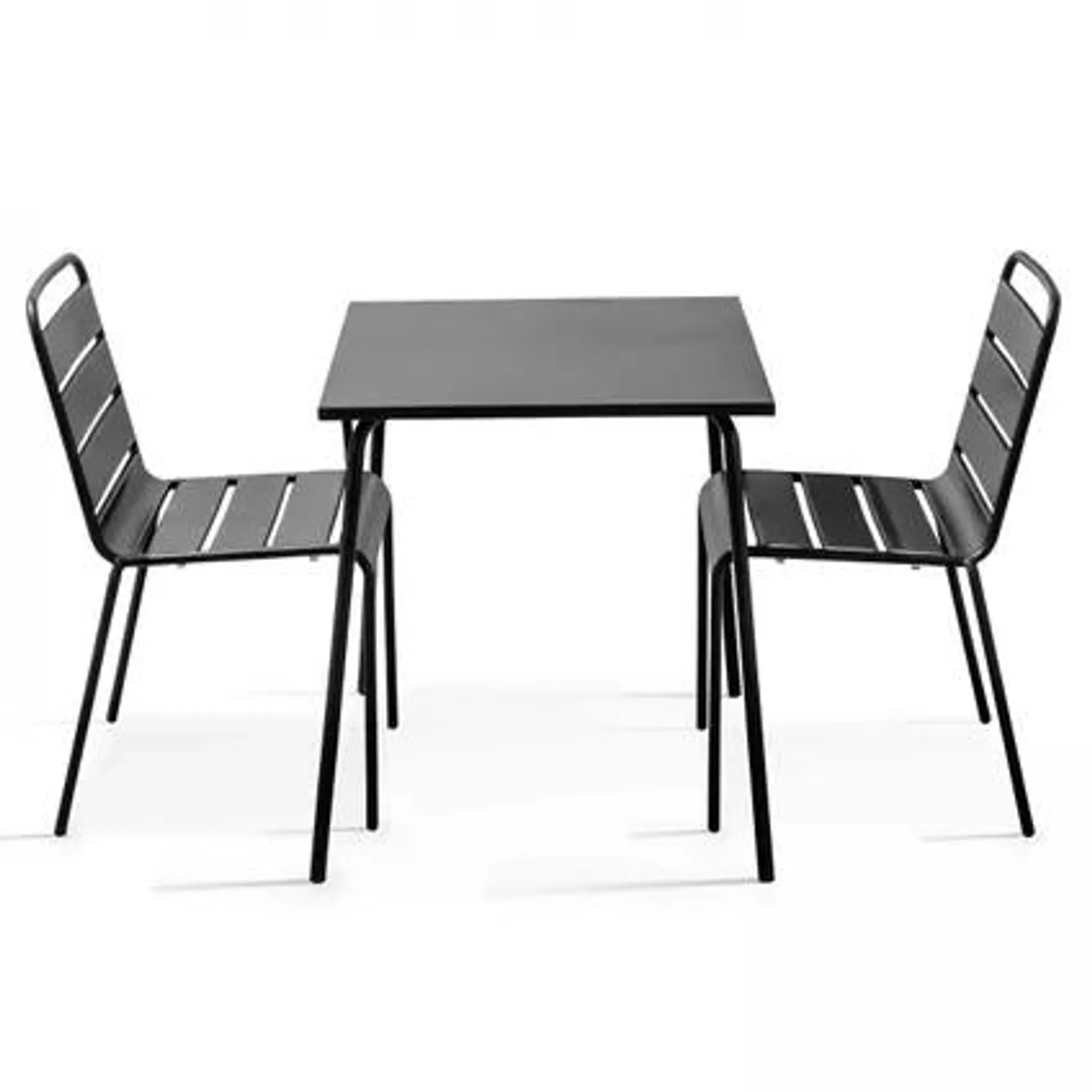 Ensemble table de jardin carrée et 2 chaises acier Oviala Palavas gris