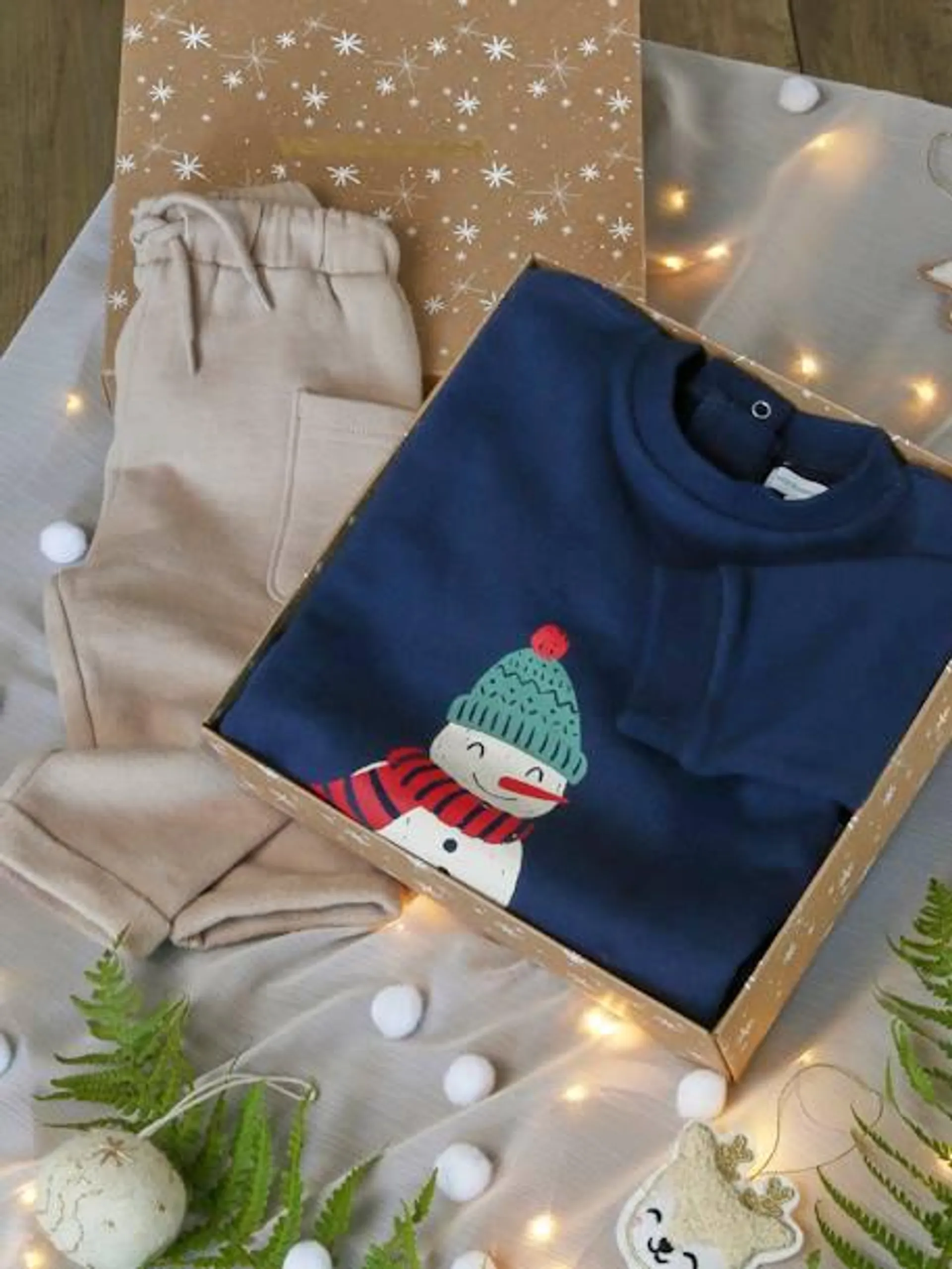 Ensemble de Noël bébé : sweat + pantalon et son coffret - marine