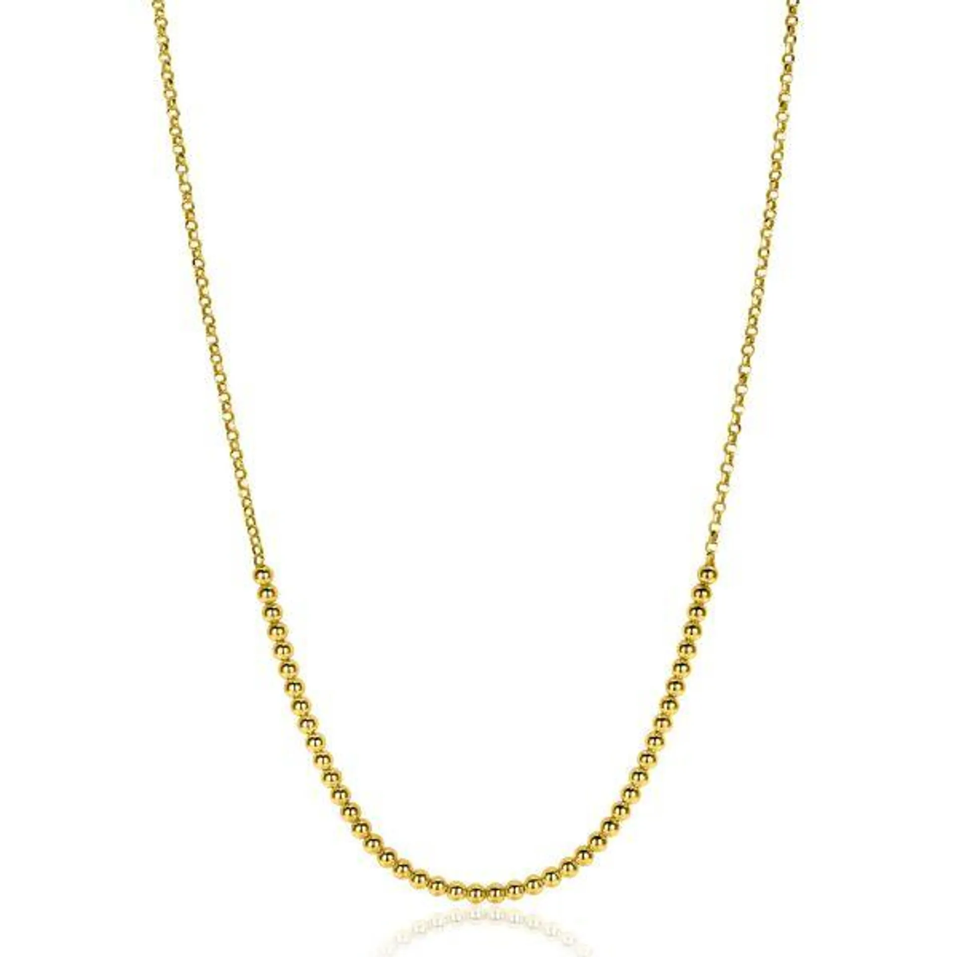 ZINZI gold plated zilveren jasseron ketting met bolletjes schakels (2,5mm breed) in het midden 40-45cm ZIC2640G