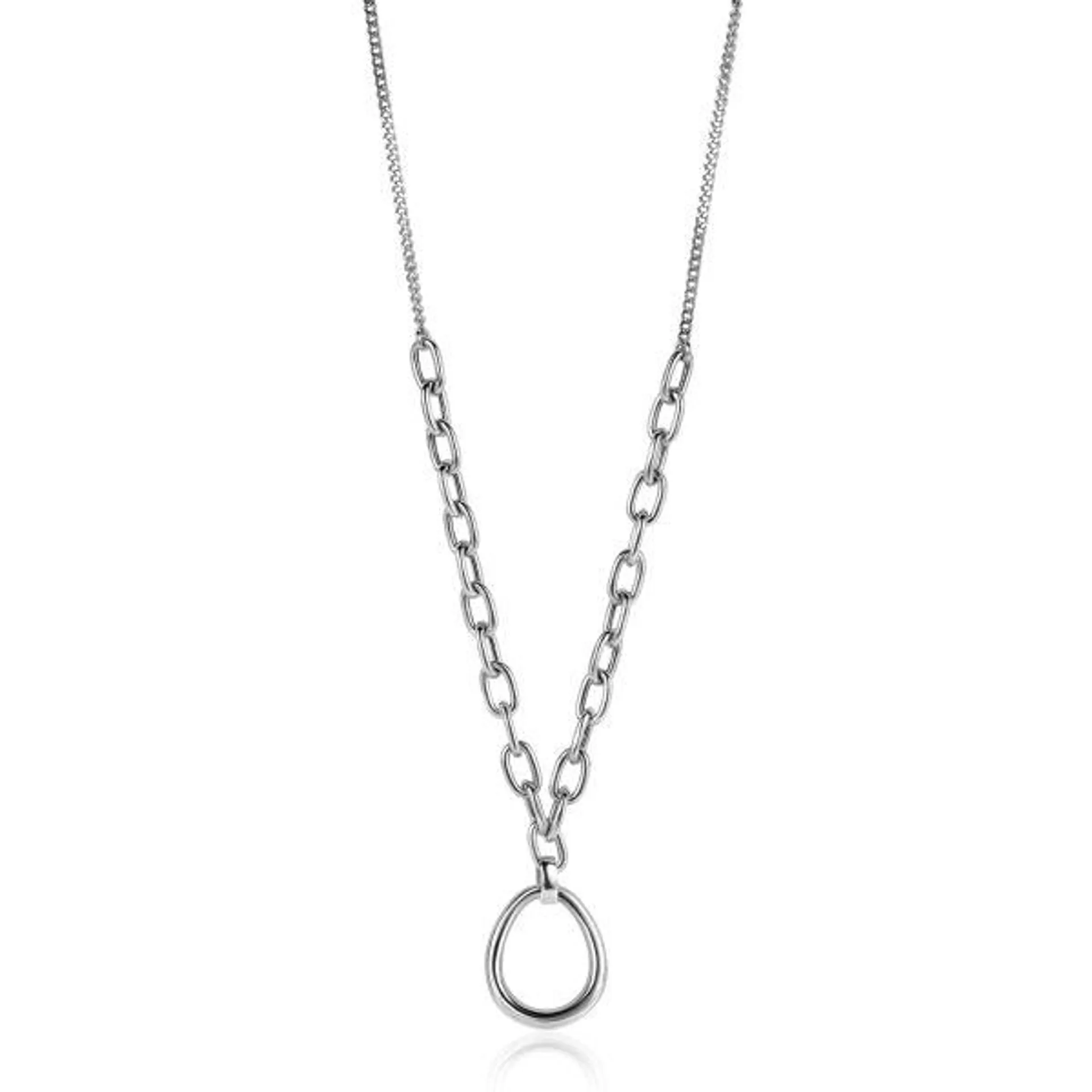 ZINZI zilveren gourmet collier met grotere ovale schakels en grote ovale hanger 40-45cm ZIC2481