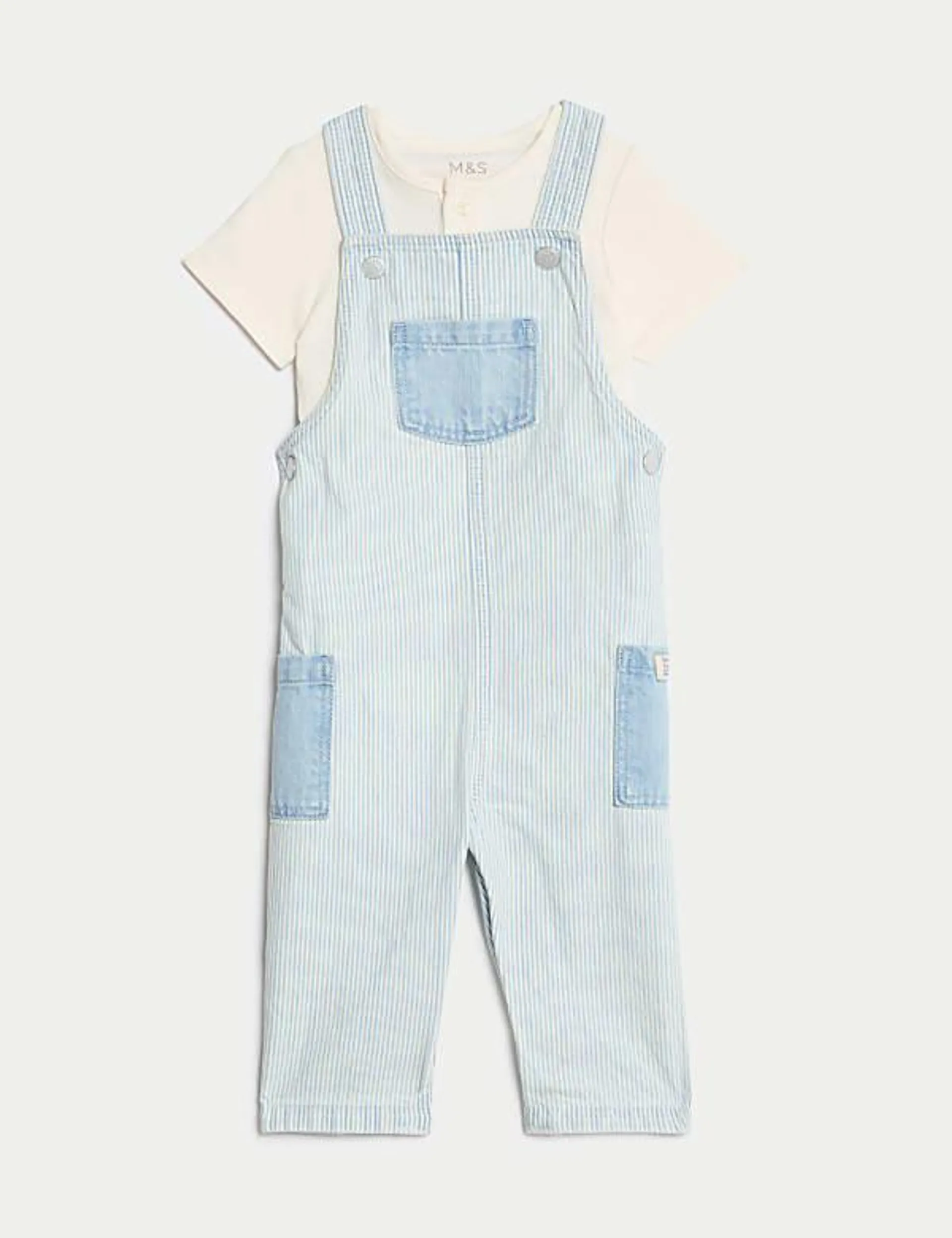 2pc Pure Cotton Striped Dungarees Outfit (0-3 Yrs)