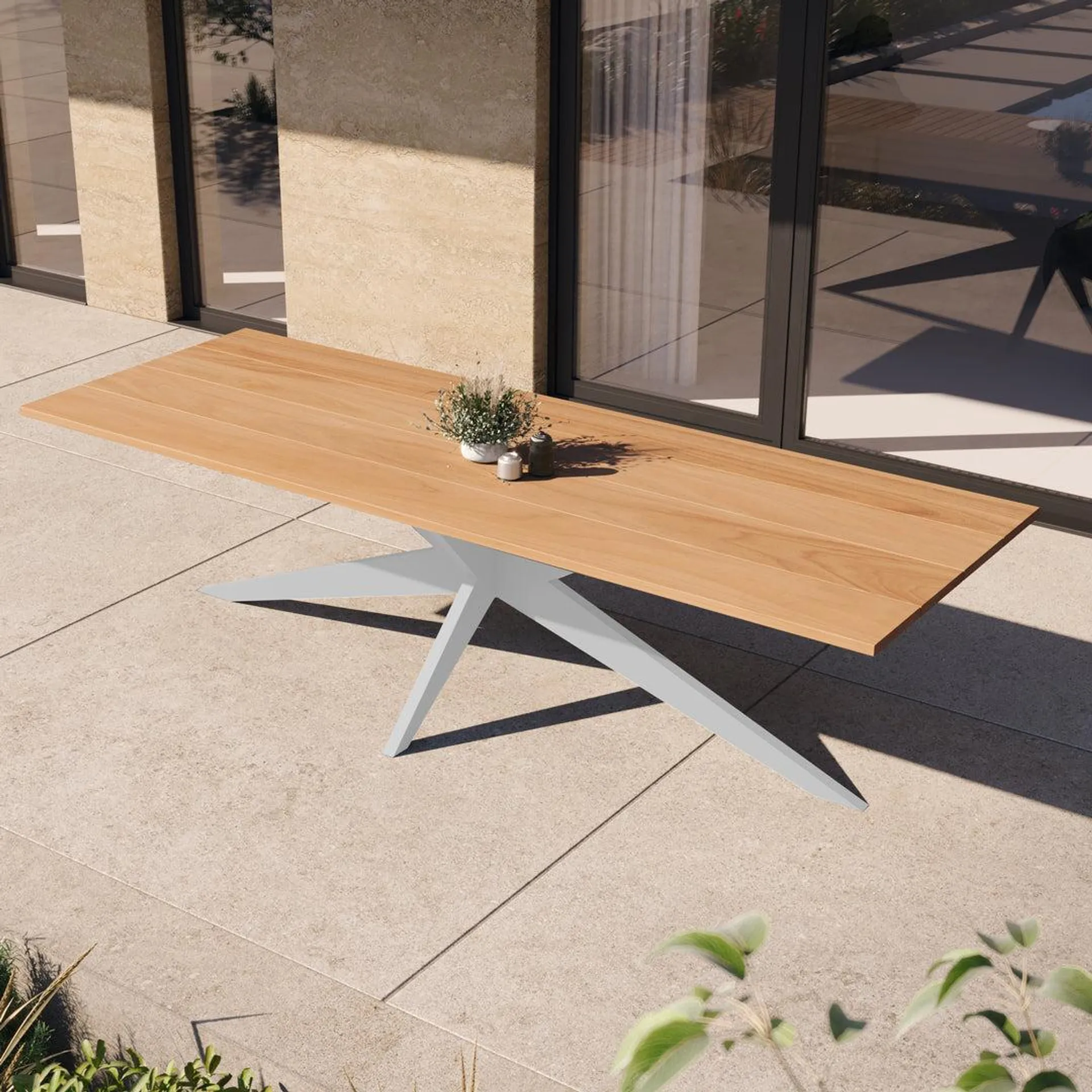 Yate tuintafel 280x100 wit aluminium frame en teak tafelblad