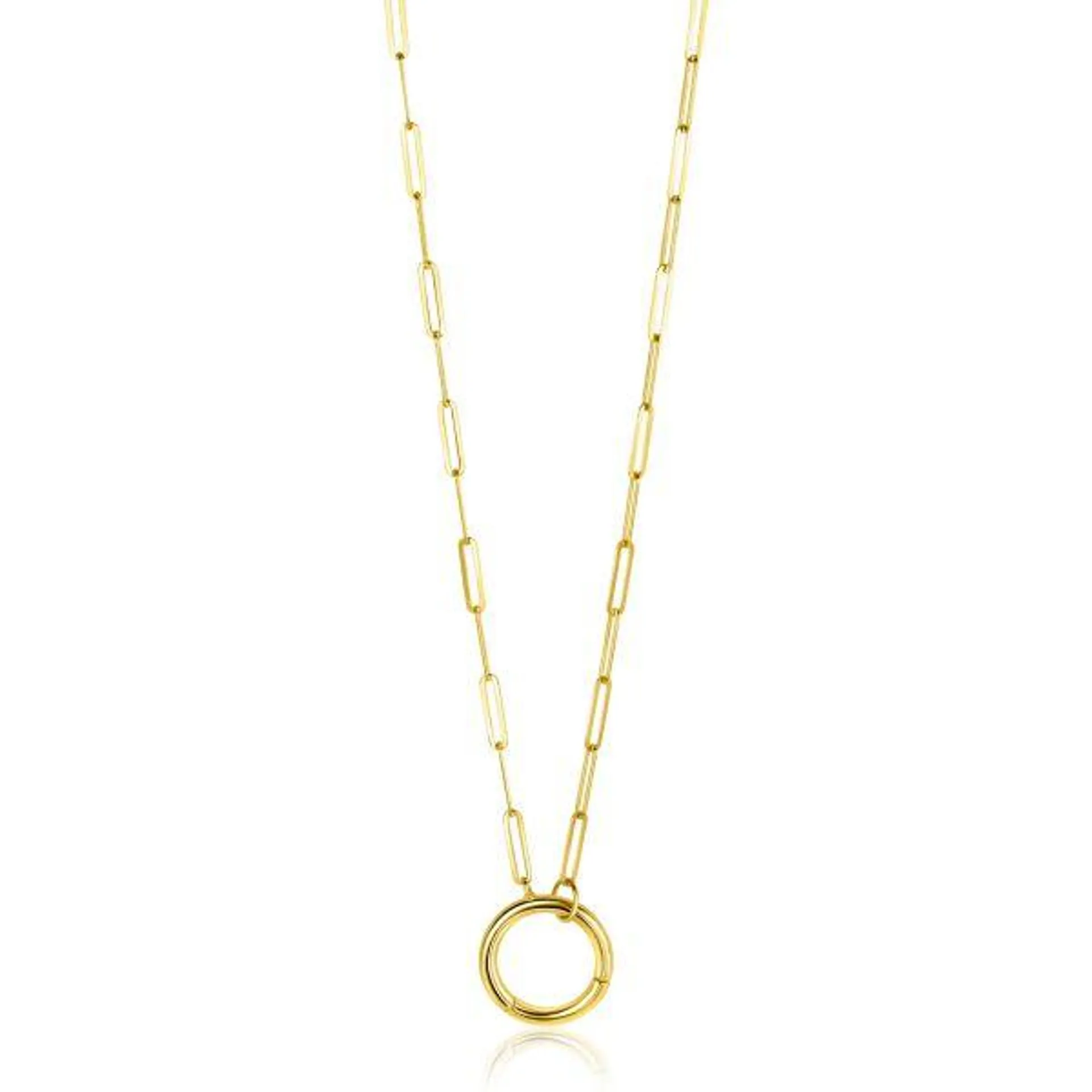 ZINZI Gold 14 karaat gouden paperclip collier met opvallende ronde voorsluiting, waaraan je hangertjes kunt hangen 45cm ZGC493