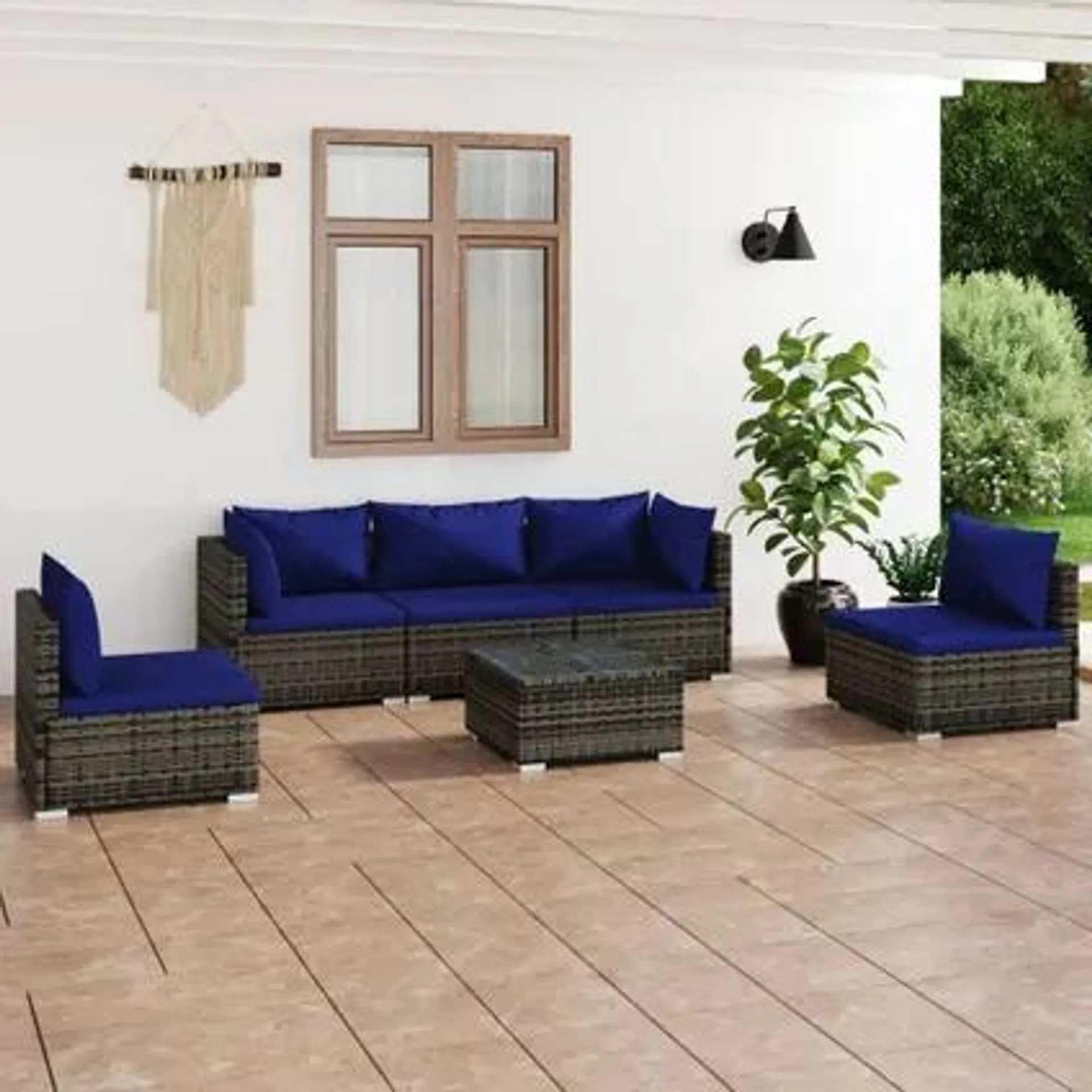 vidaXL Salon de jardin 6 pcs avec coussins résine tressée gris