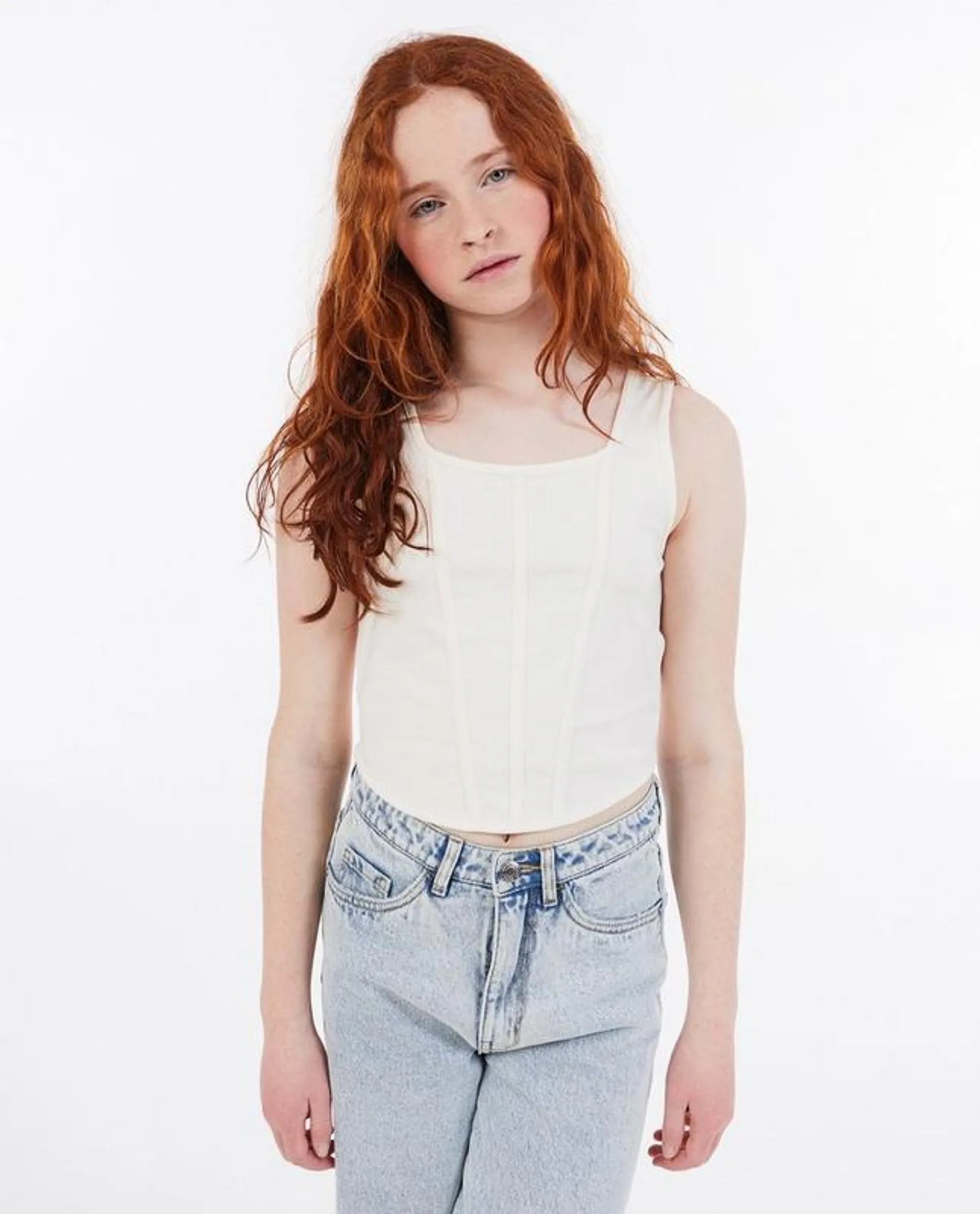 Top met sierbiezen, cropped fit