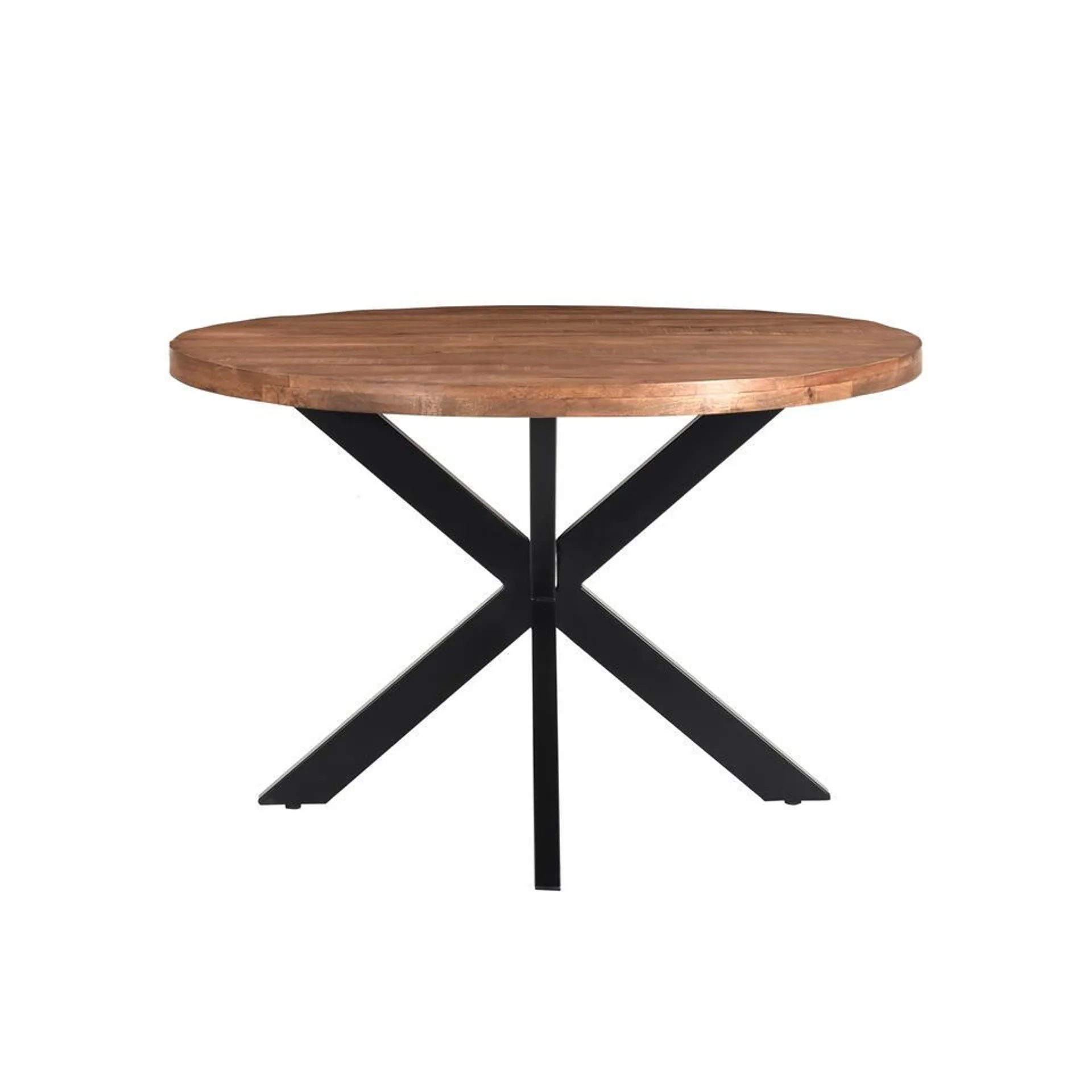 Livingfurn - Eetkamertafel Rocky Round Spider 120cm - Mangohout / Gecoat Staal