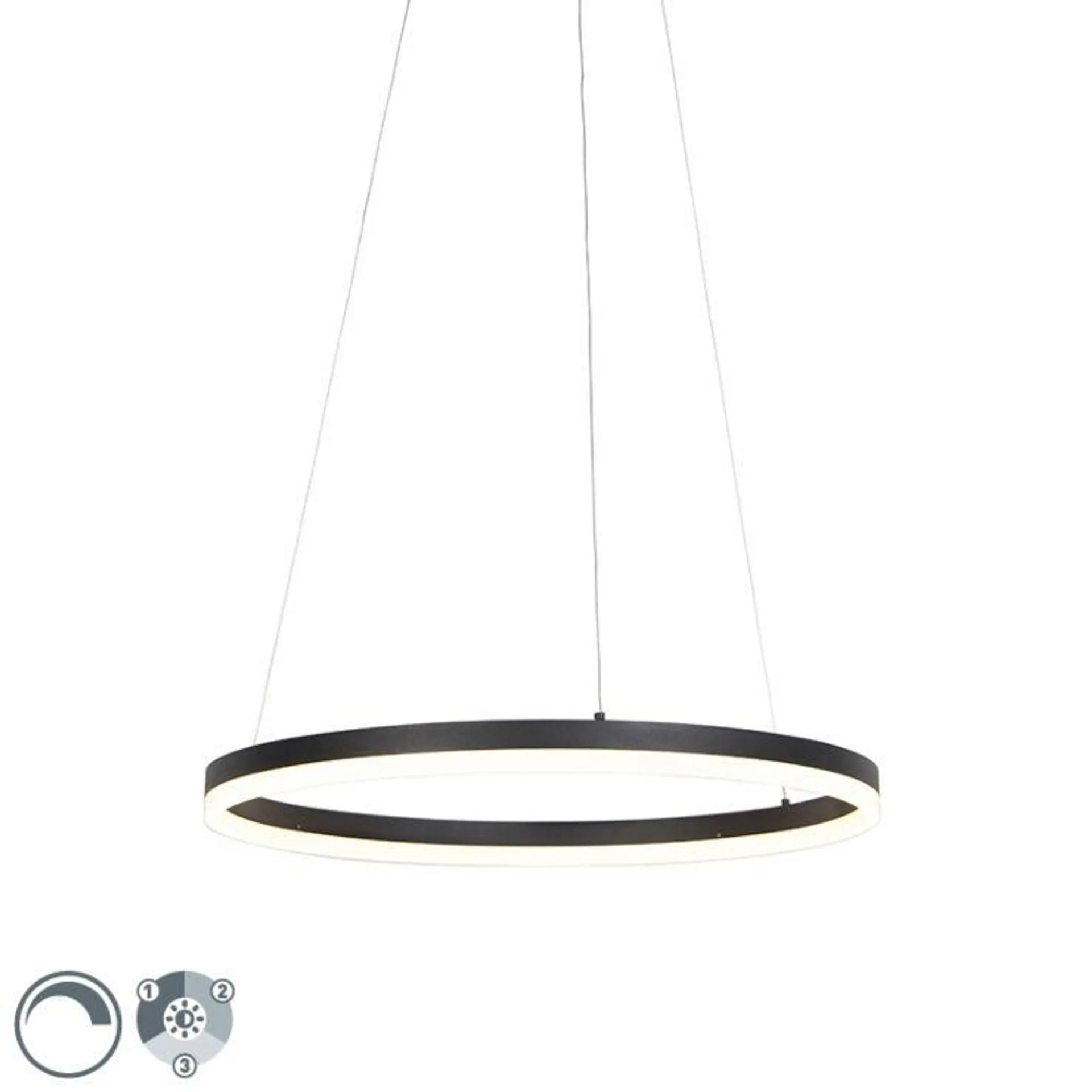 Design ring hanglamp zwart 60cm incl. LED en dimmer - Anello