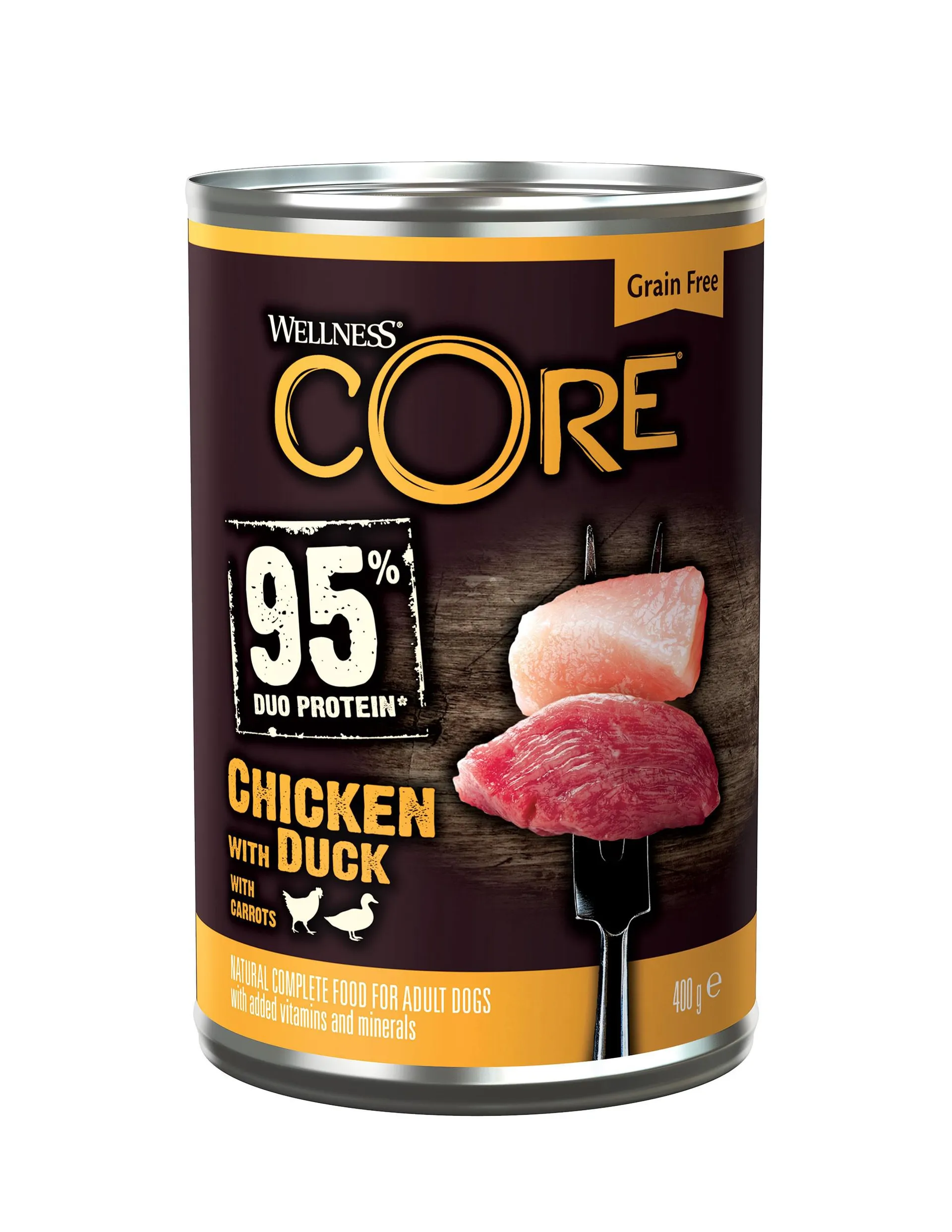 Wellness core grain free can 95% singel protein kip & eend 400g voor hond