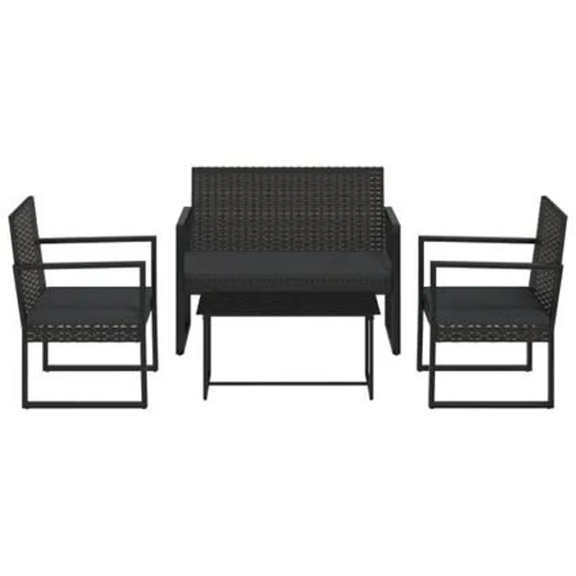 vidaXL Salon de jardin 4 pcs avec coussins Noir Résine tressée