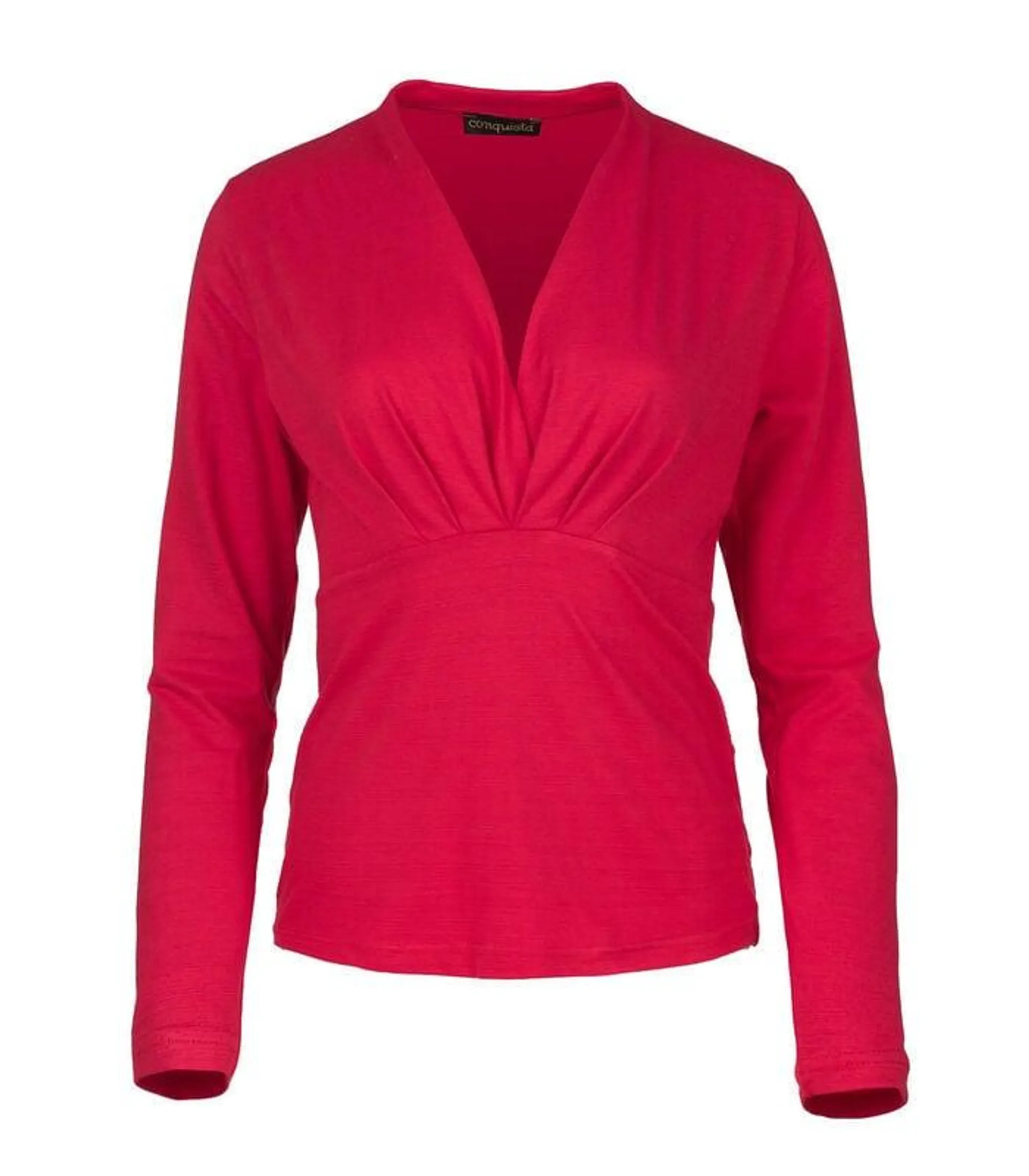 Lichtrode Faux Wrap Top met lange mouwen in stretch viscose Jersey