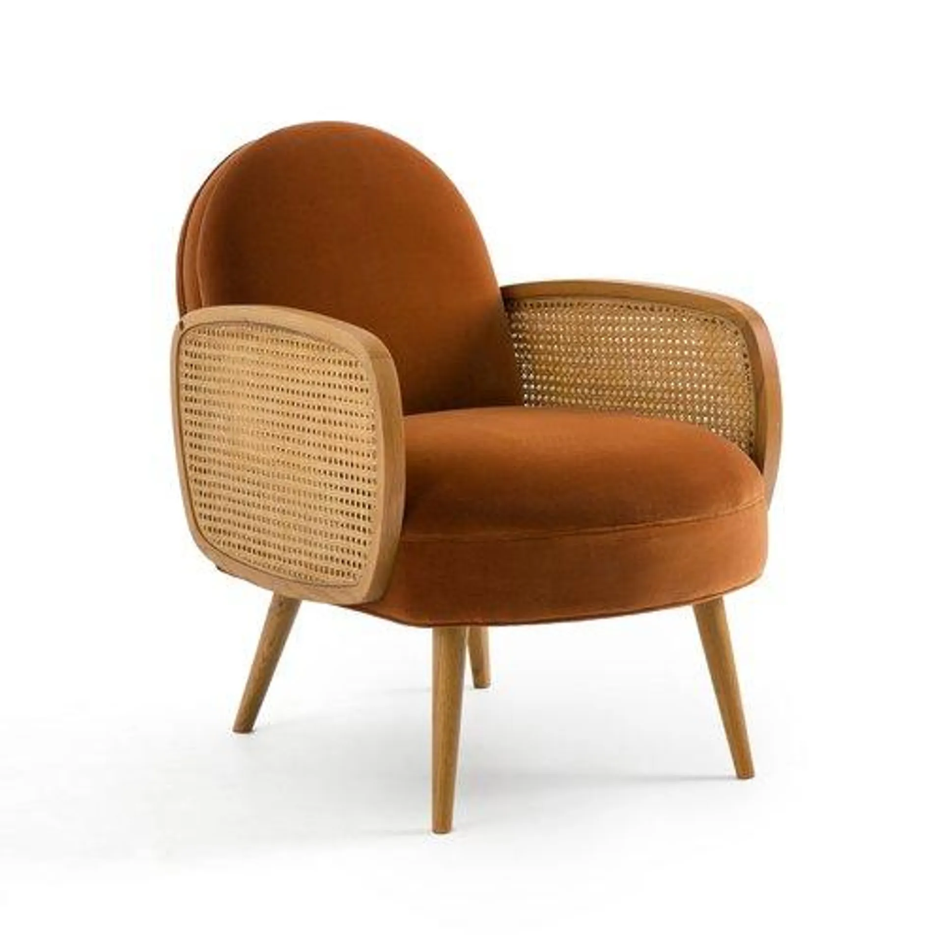 Fauteuil velours et cannage, Buisseau