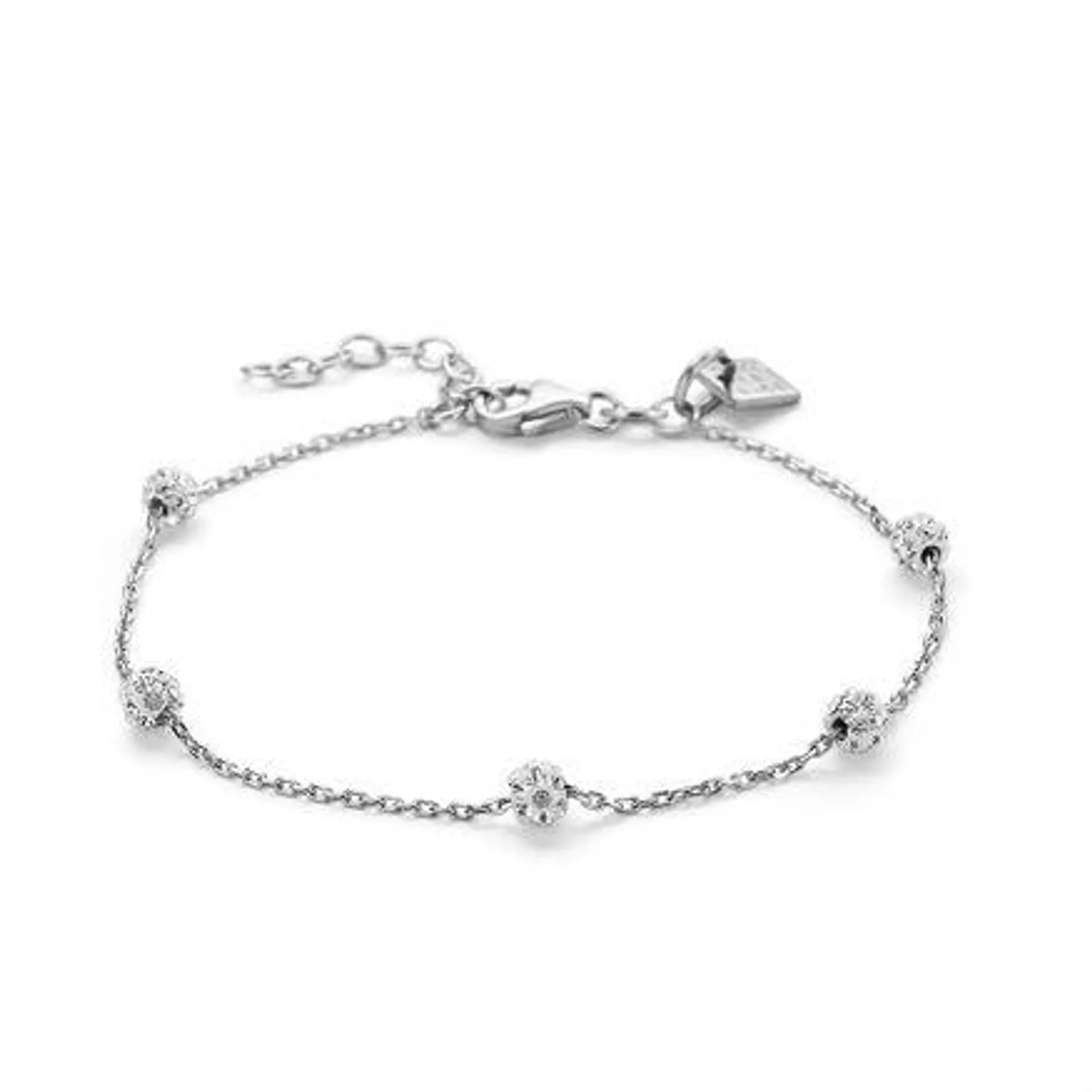 Armband in zilver, 5 kristallen bolletjes