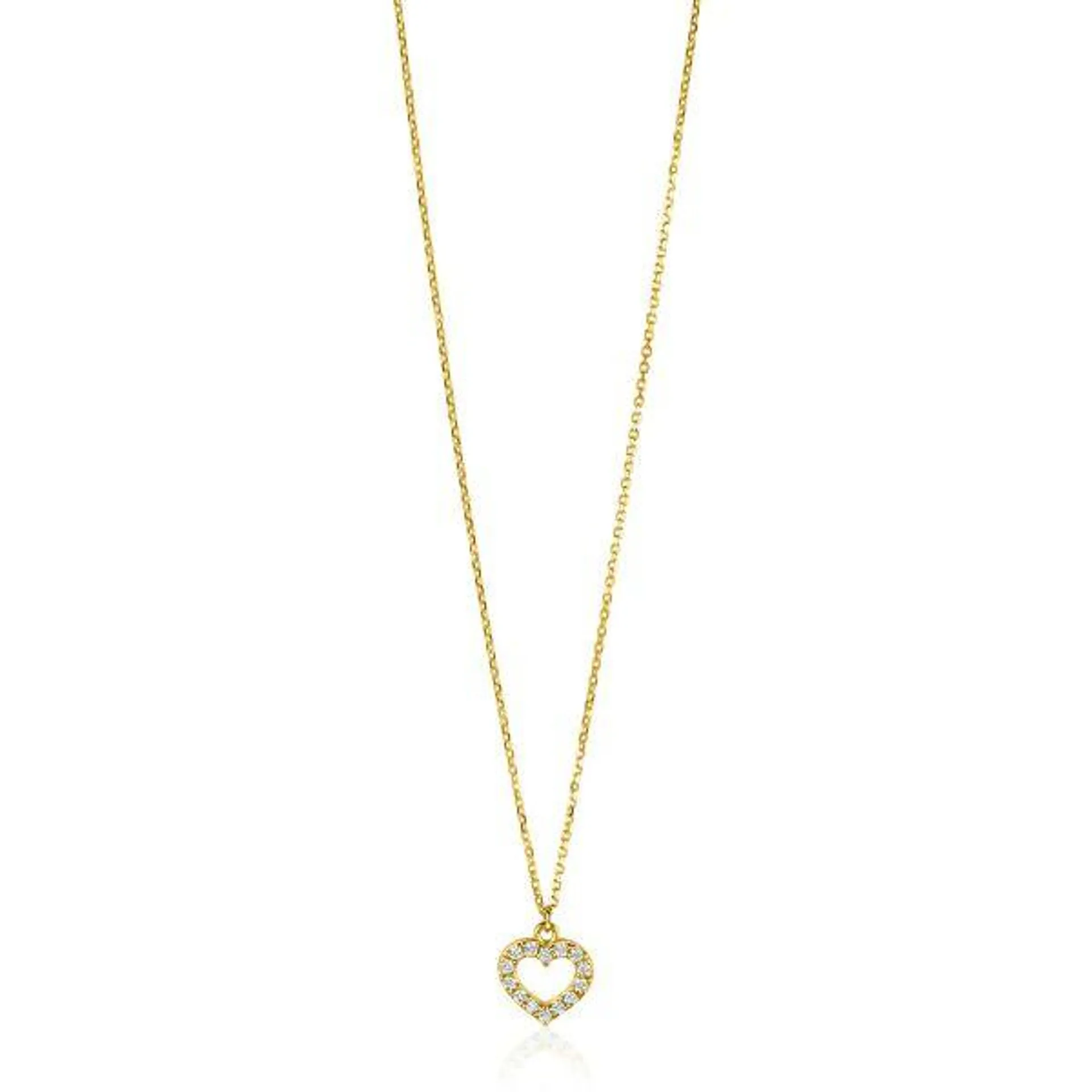 ZINZI Gold 14 krt gouden anker ketting met sierlijk open hartje (7mm), bezet met witte zirconia's 40-42,5cm ZGC450