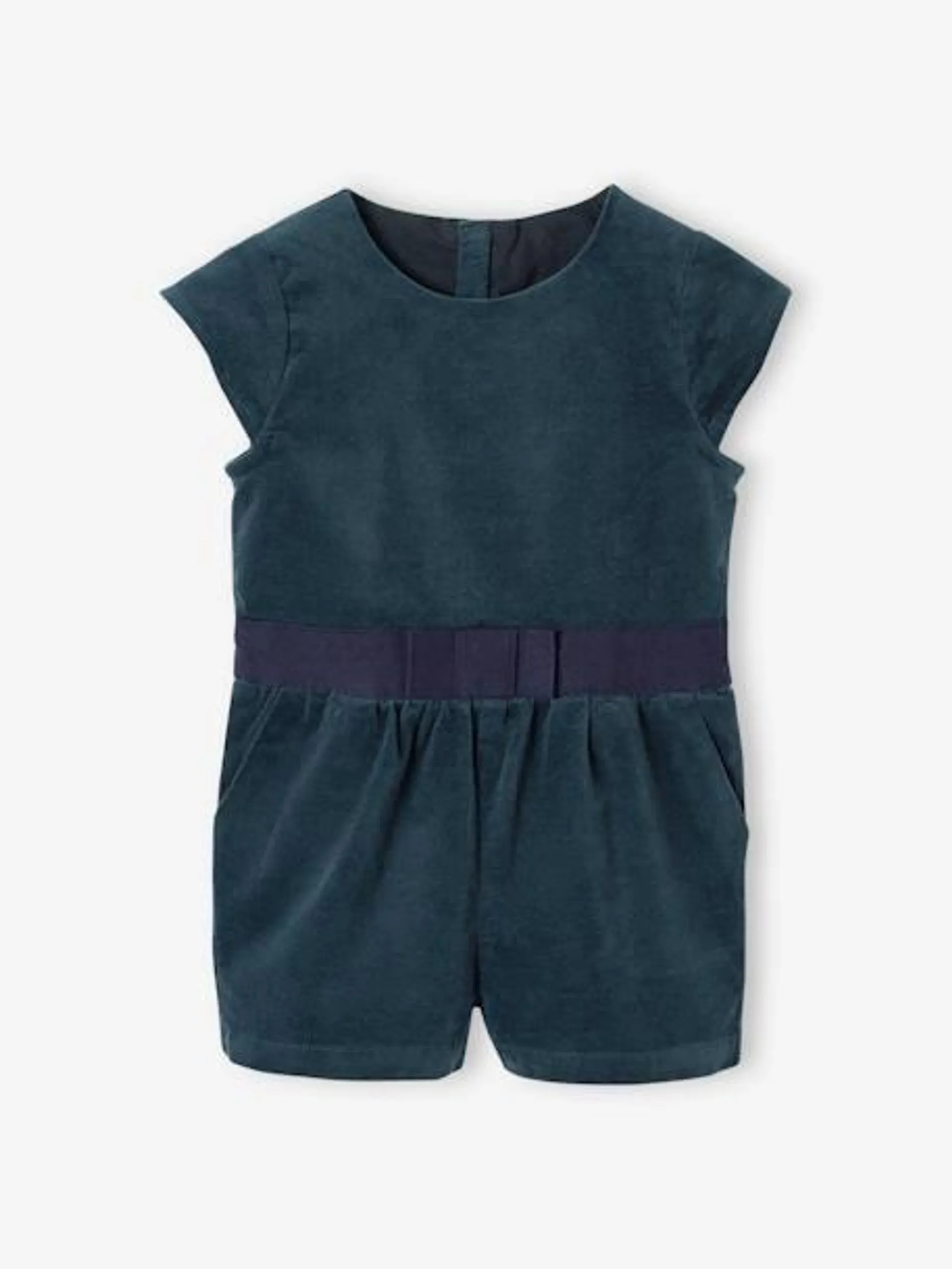 Combishort bébé en velours lisse - vert émeraude