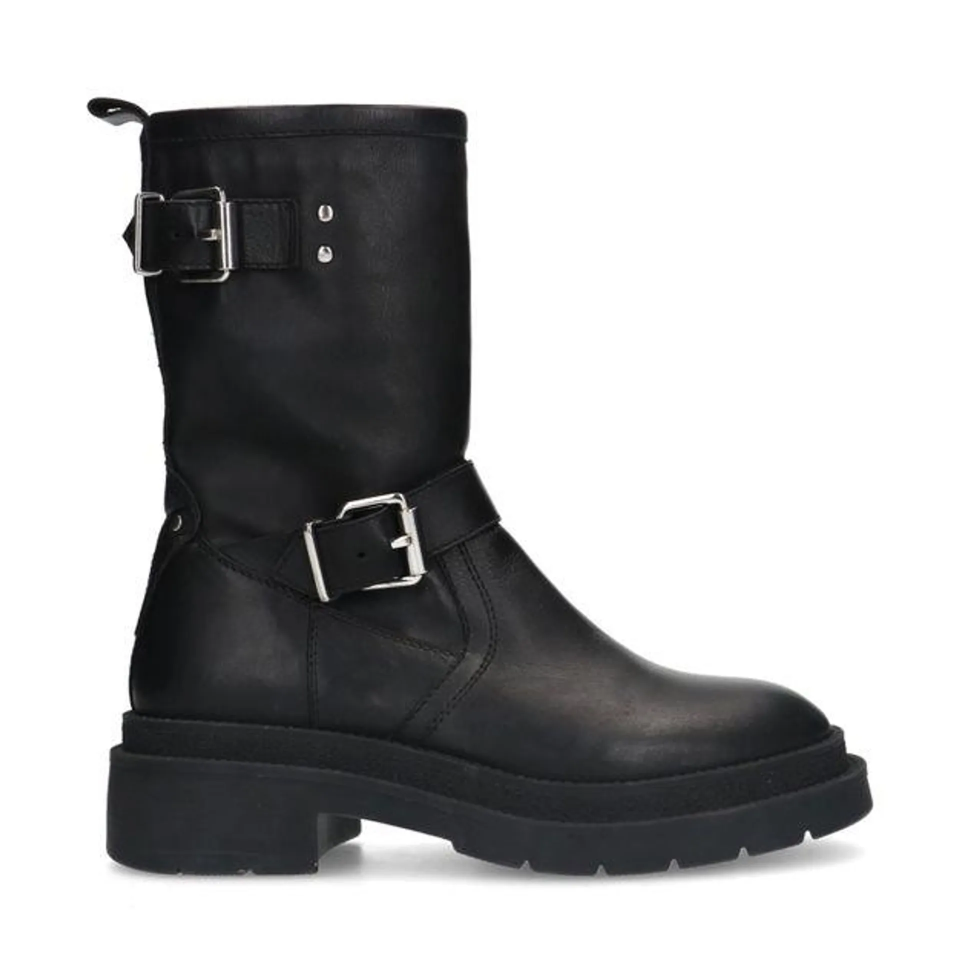 Zwarte biker boots met zilverkleurige gespen