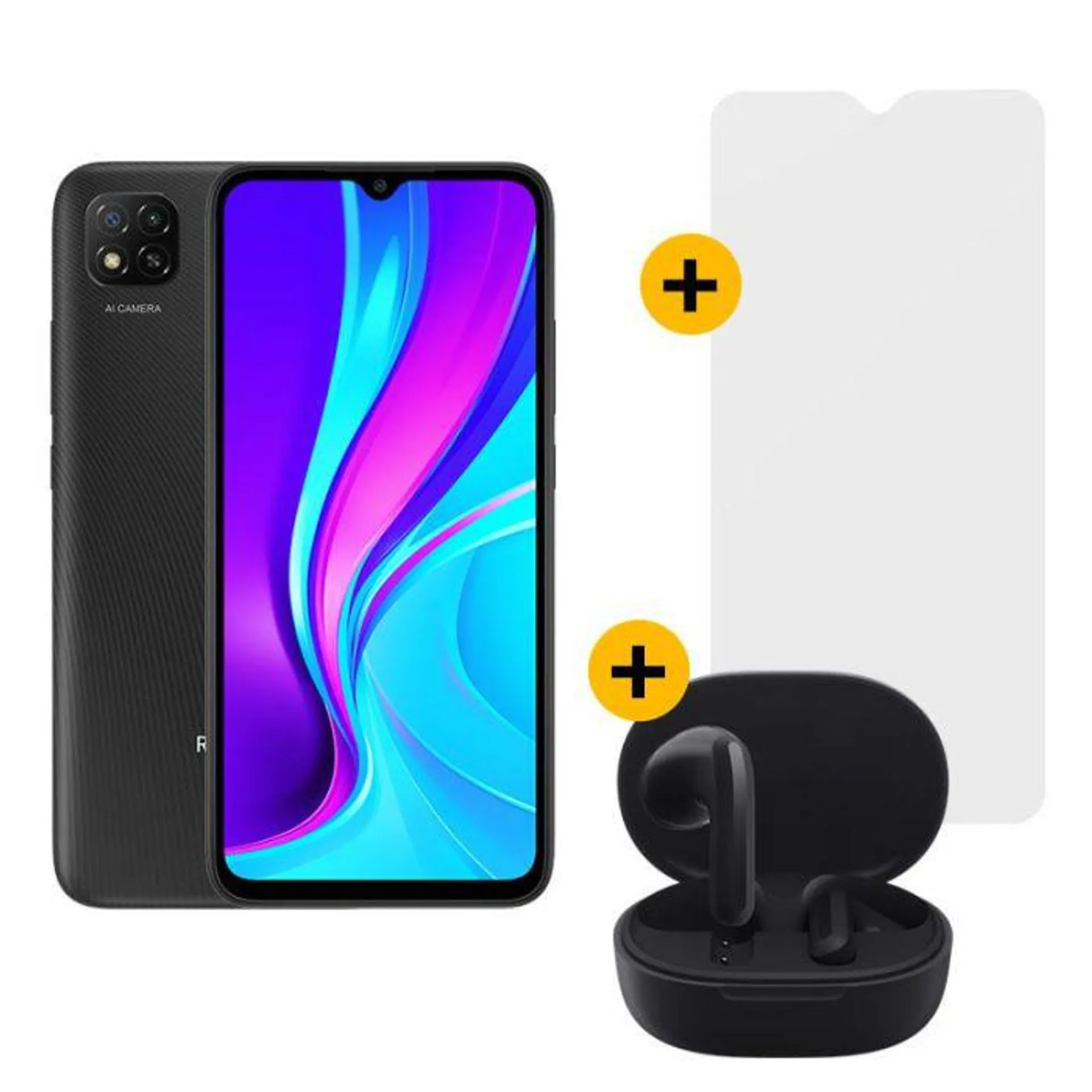 Pack Smartphone XIAOMI Redmi 9C NFC 4G + REDMI Buds 4 Lite + Verre trempé