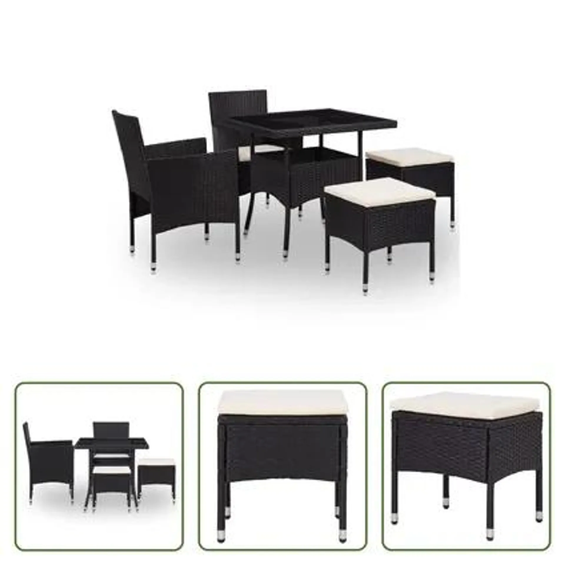 vidaXL Mobilier à dîner d'extérieur 5 pcs Noir Résine tressée et verre