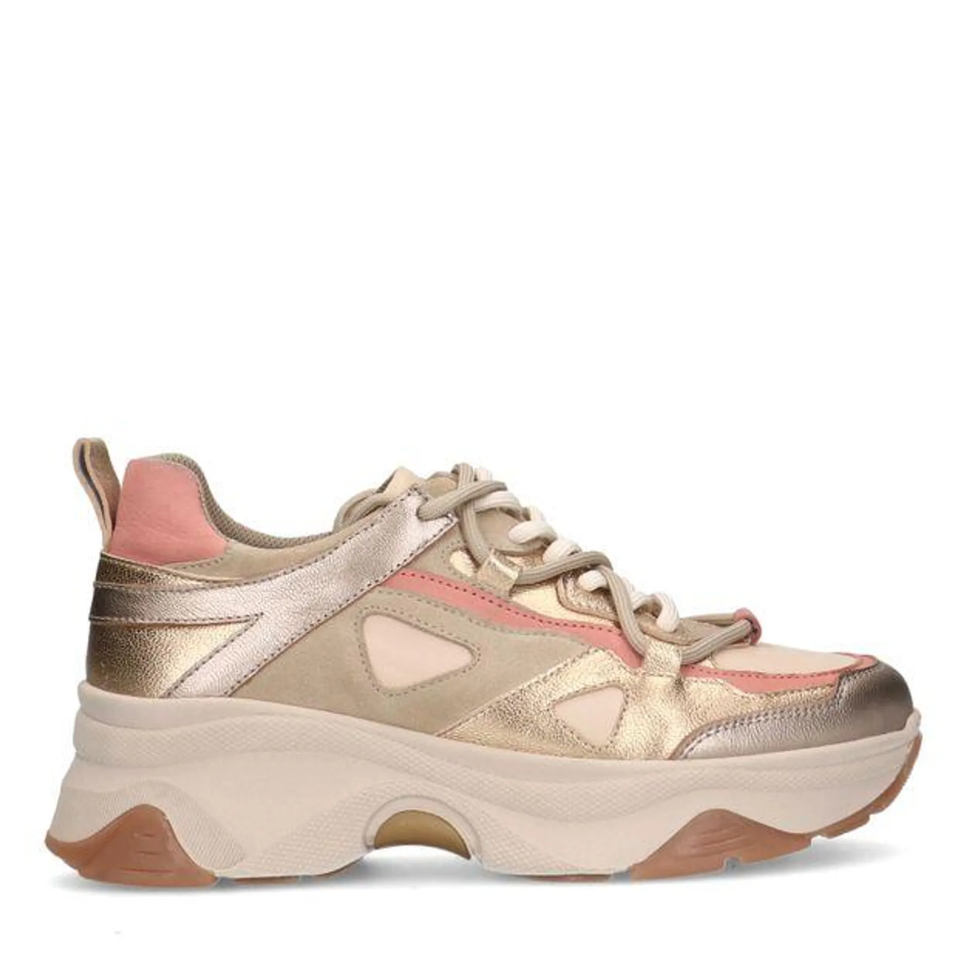 Gouden leren platform sneakers met suède details