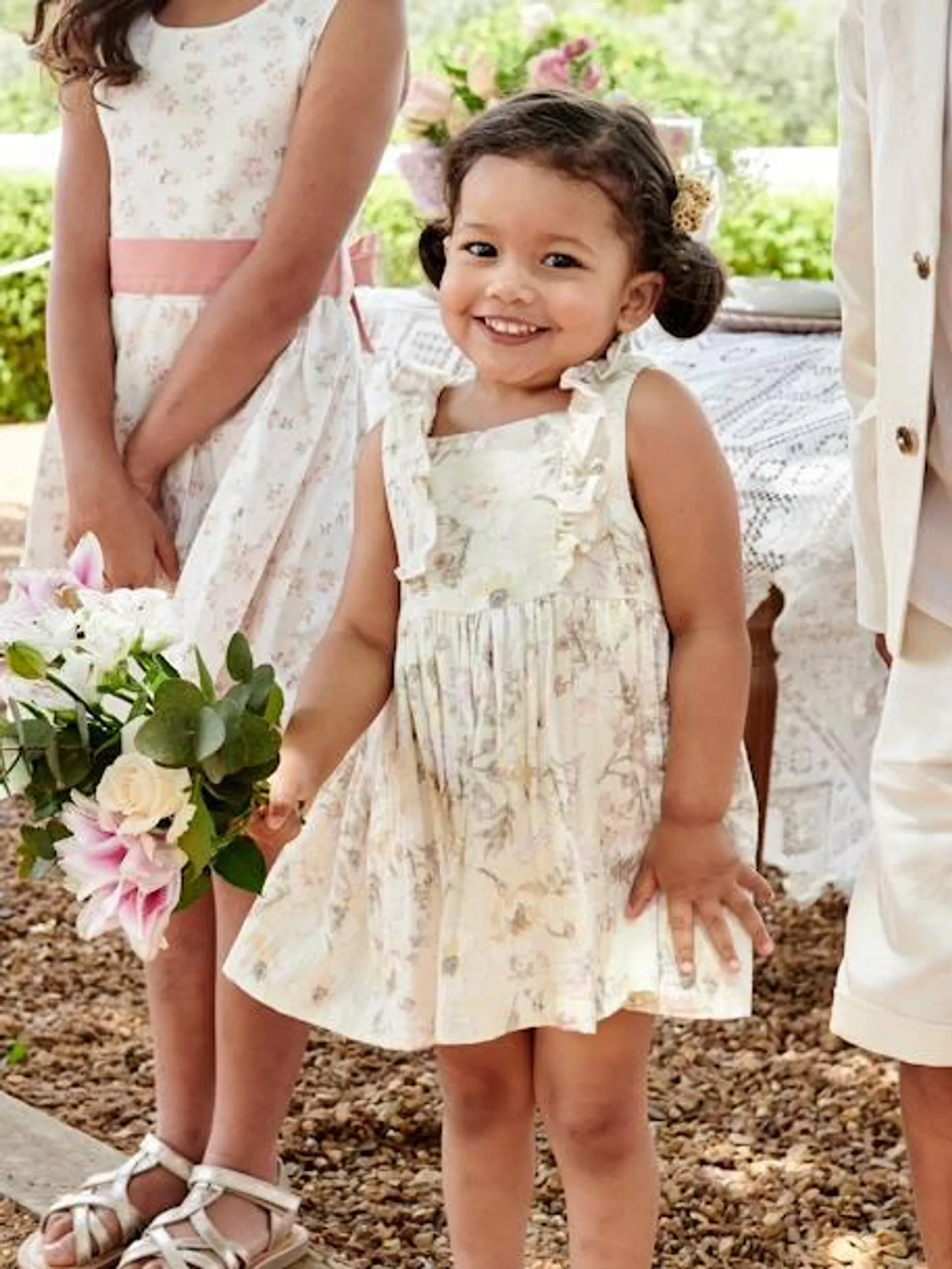 Robe fleurie bébé en gaze de coton - écru