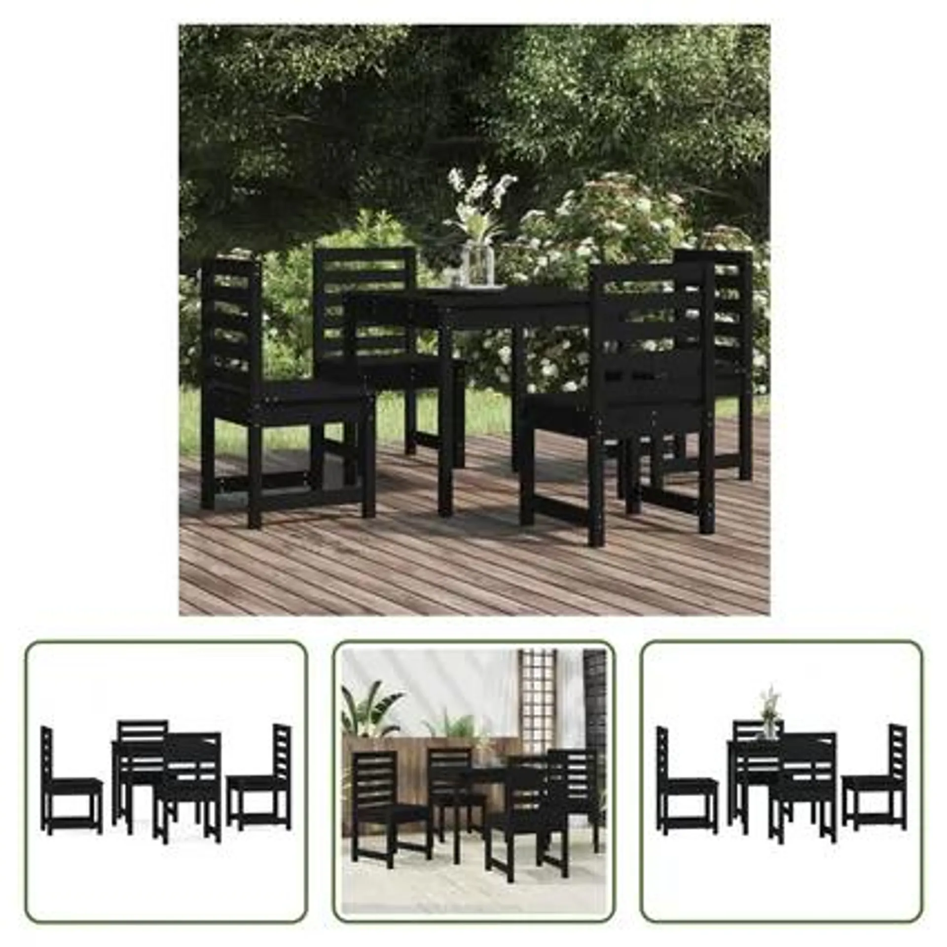 vidaXL Ensemble à manger de jardin 5 pcs noir bois massif de pin