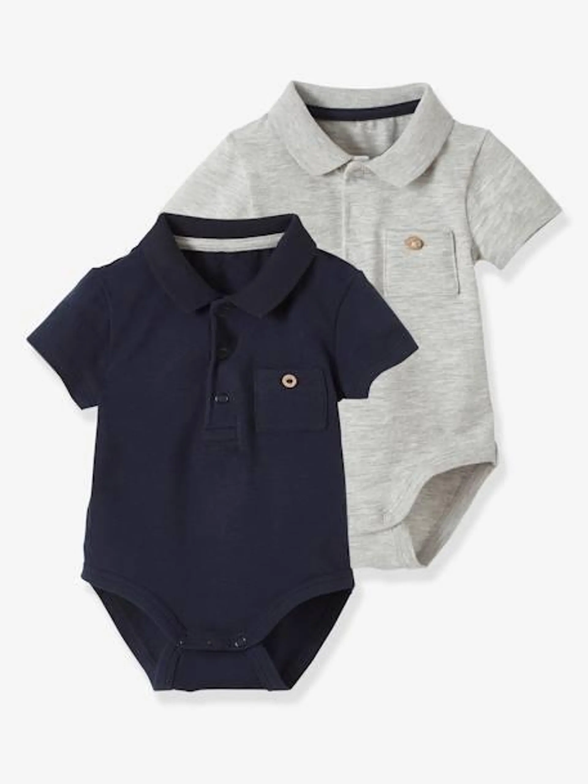 Lot de 2 bodies bébé naissance ouverture polo avec poche - lot encre