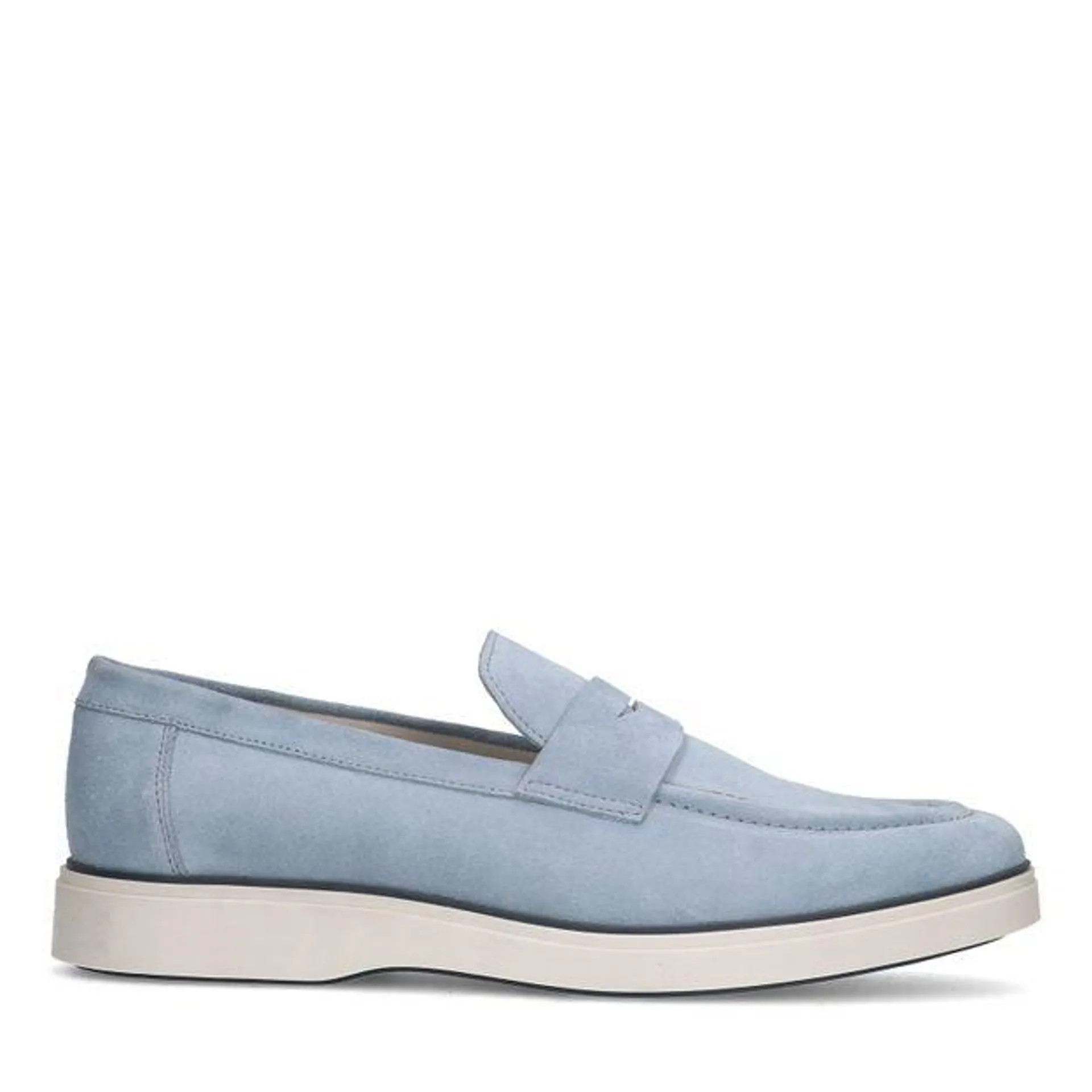 Lichtblauwe suède penny loafers