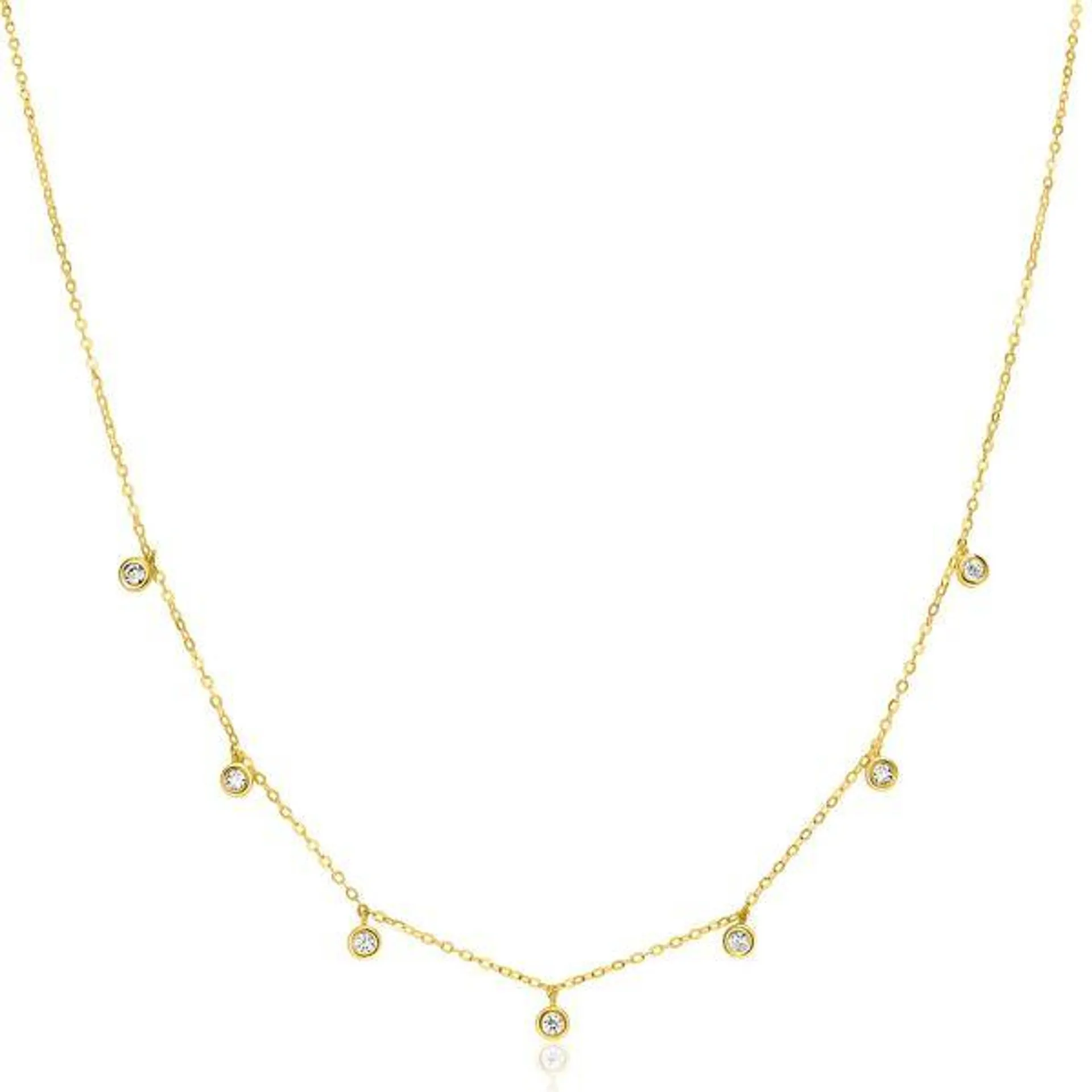 ZINZI Gold 14 krt gouden anker ketting met zeven ronde hangertjes, bezet met witte zirconia's 40-43cm ZGC451