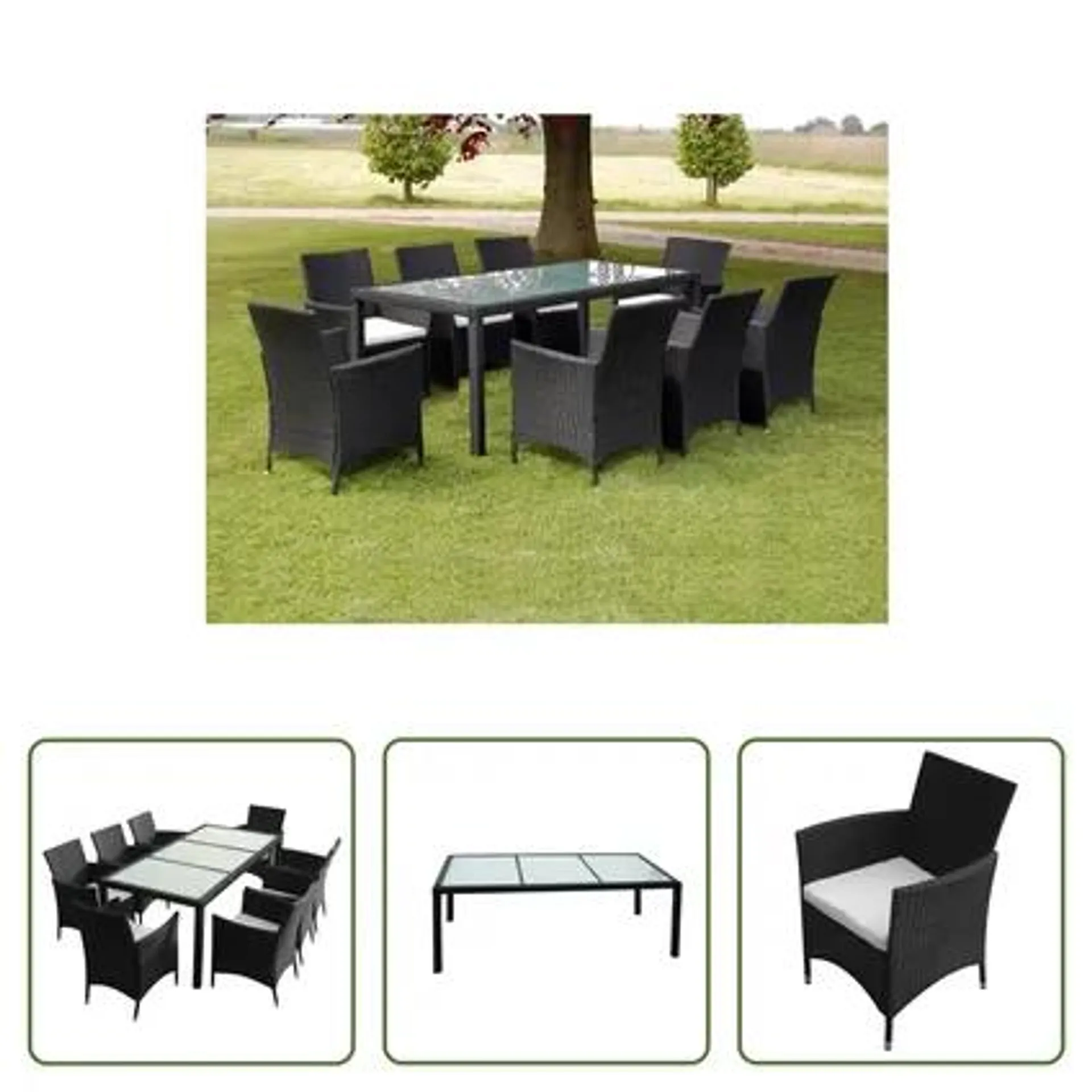 vidaXL Mobilier à dîner de jardin 9pcs et coussins Résine tressée Noir